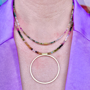 One of a Kind Tourmaline Necklace w/ Gold Circle