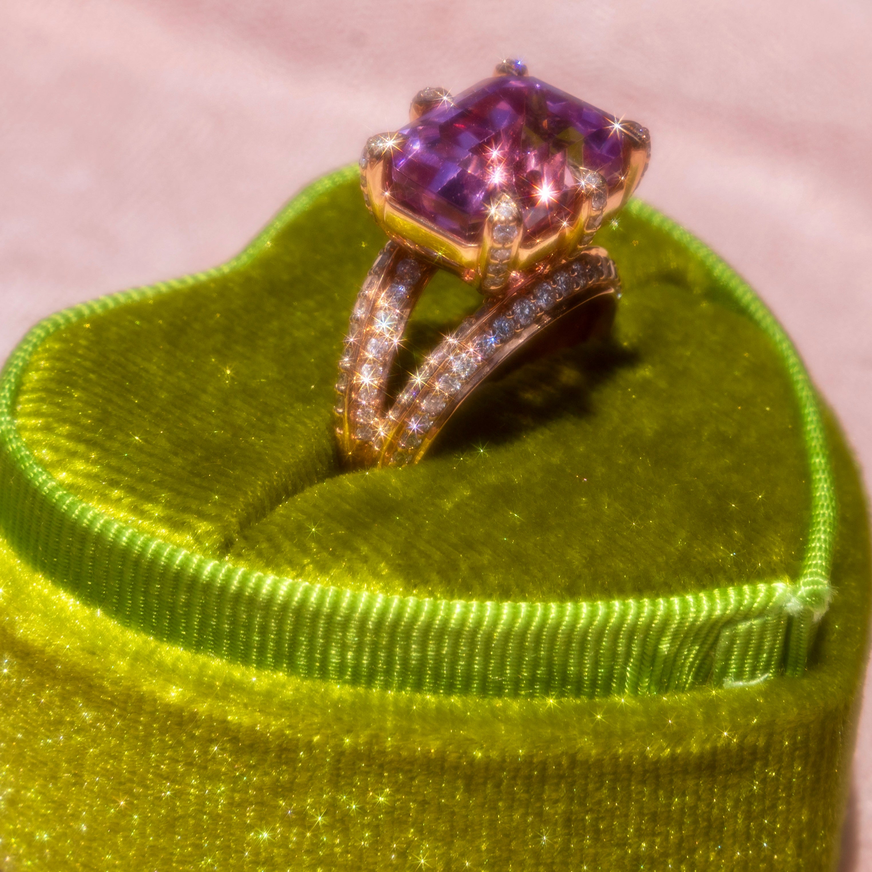 18k Rose Gold Kunzite + Diamond Ring