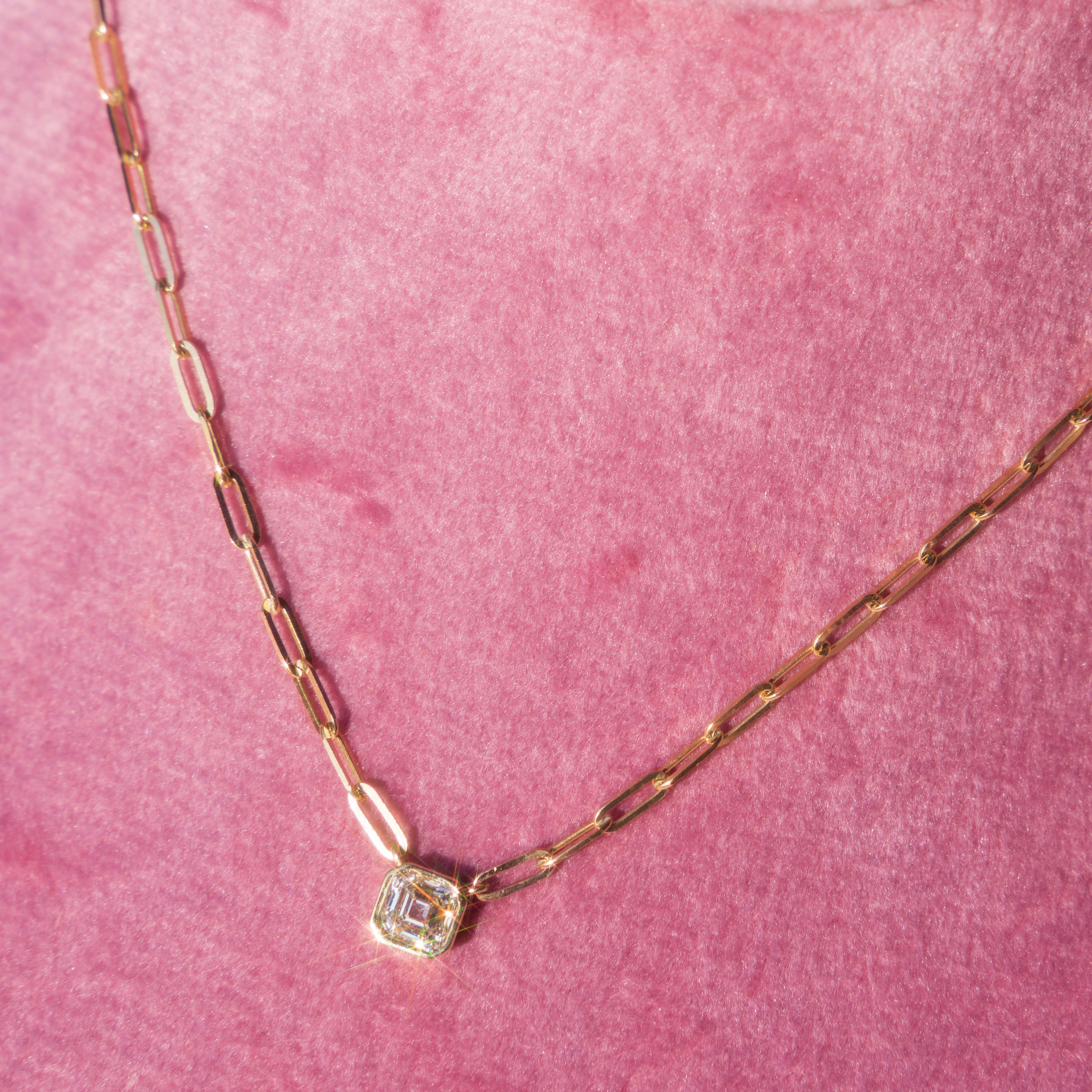 14k Diamond Square Bezel Necklace