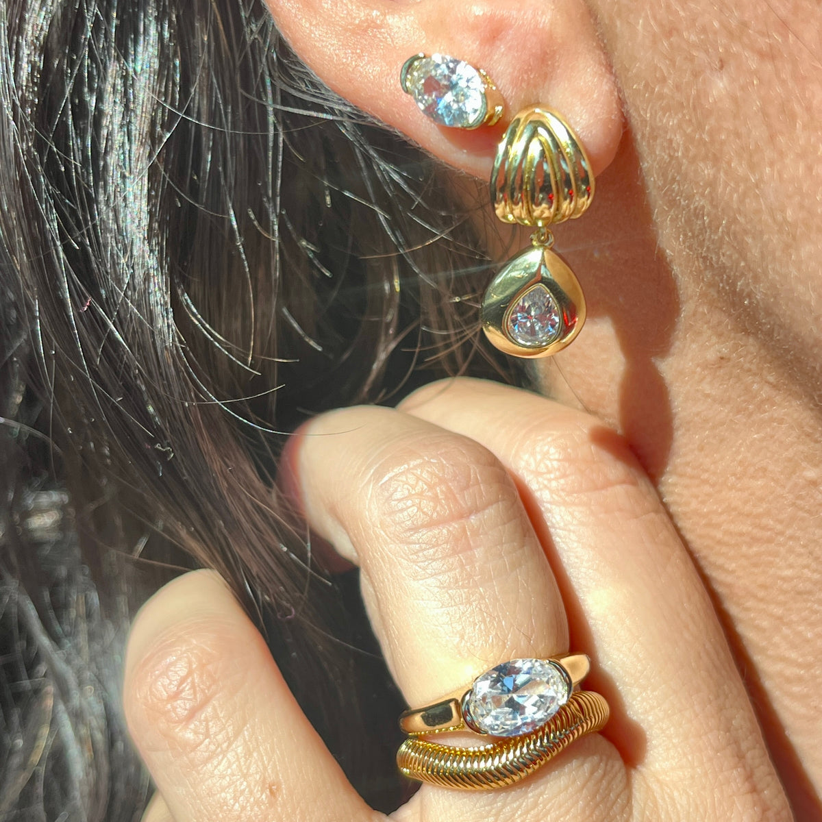 Teardrop Bezel CZ Earrings