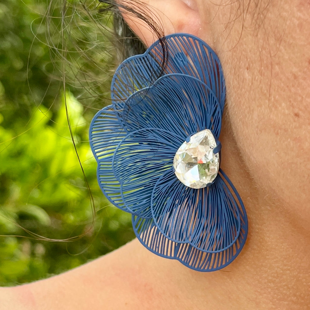 Navy Floral Earrings