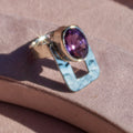Sterling Silver Rectangular Hammered Amethyst Ring