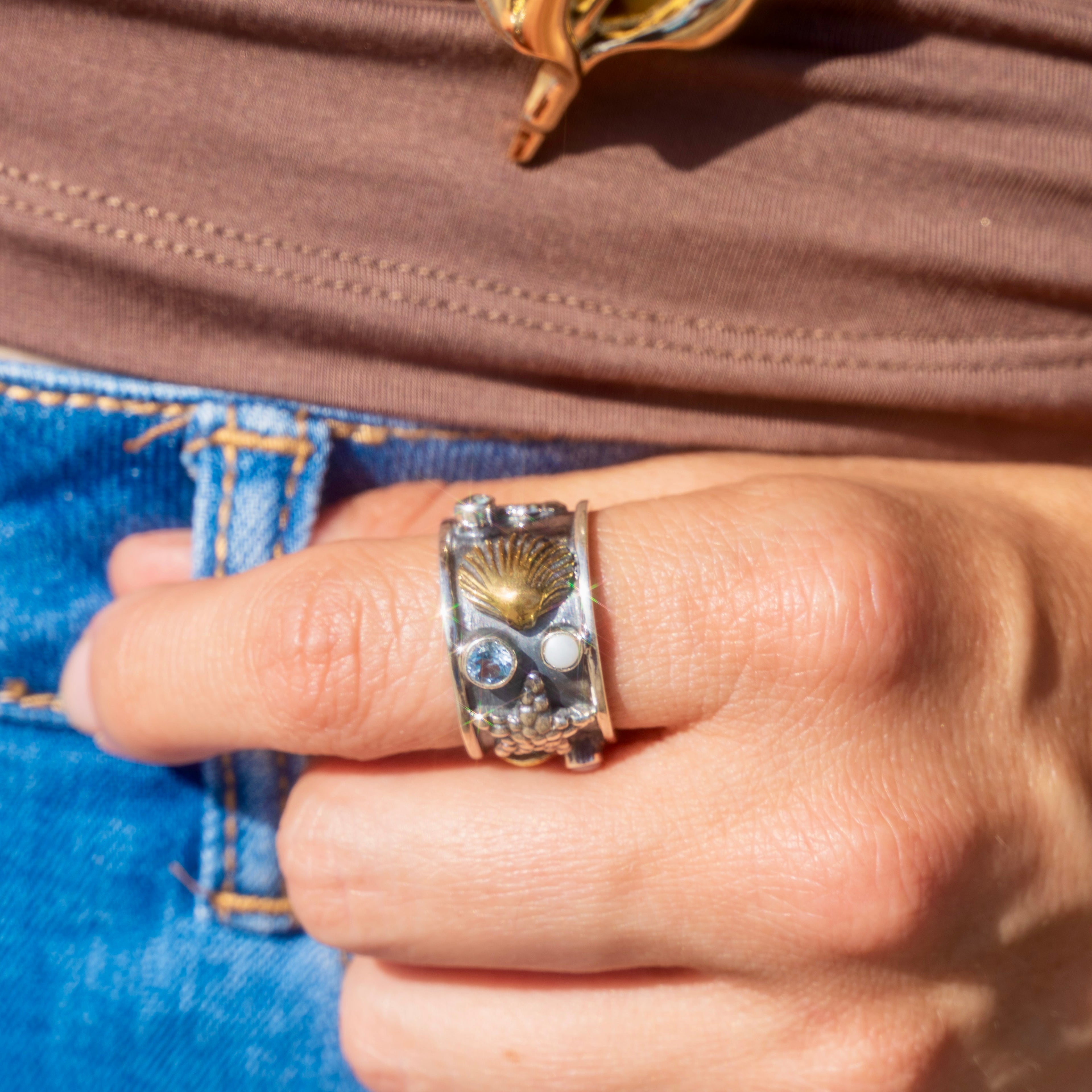 Under The Sea Pearl + Blue Topaz Ring