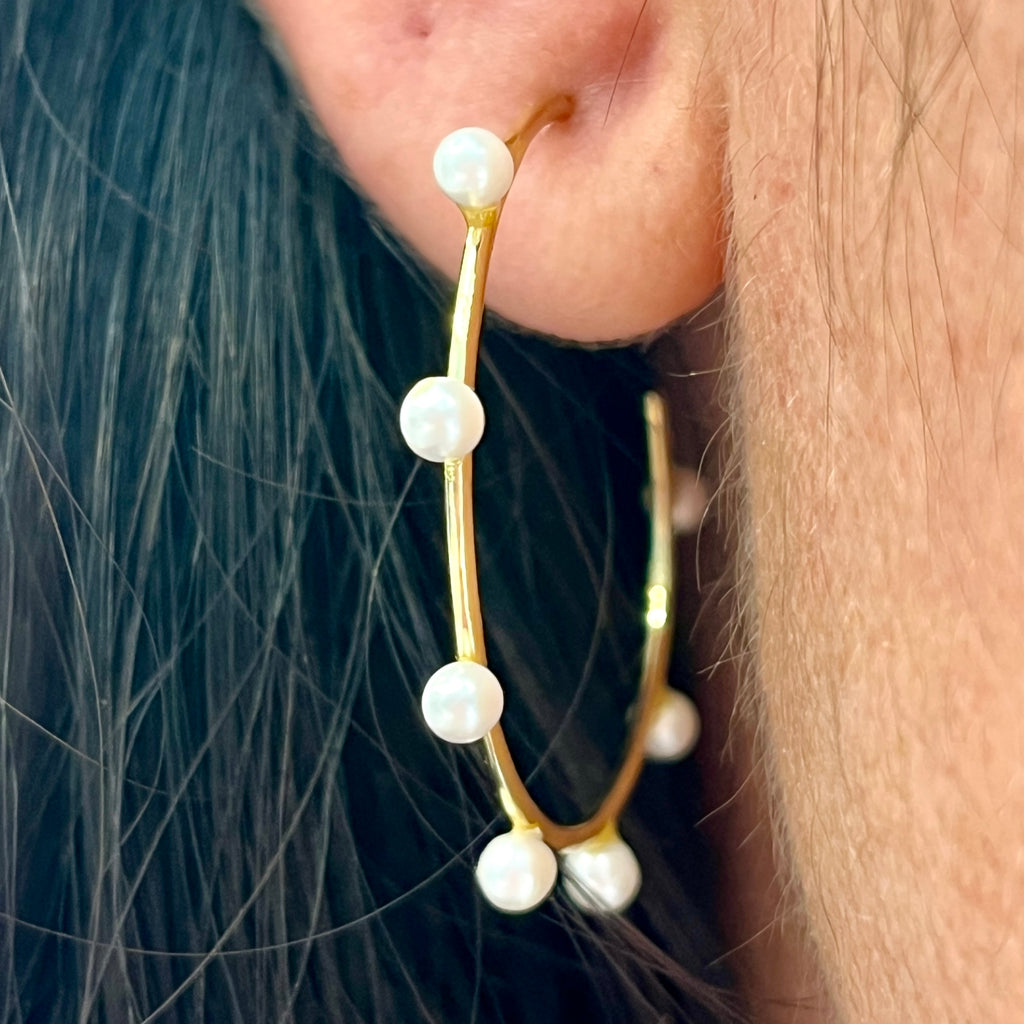 Gold over Sterling Silver Pearl Hoops