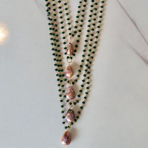 Emerald + Pink Baroque Akoya Pearl Necklace