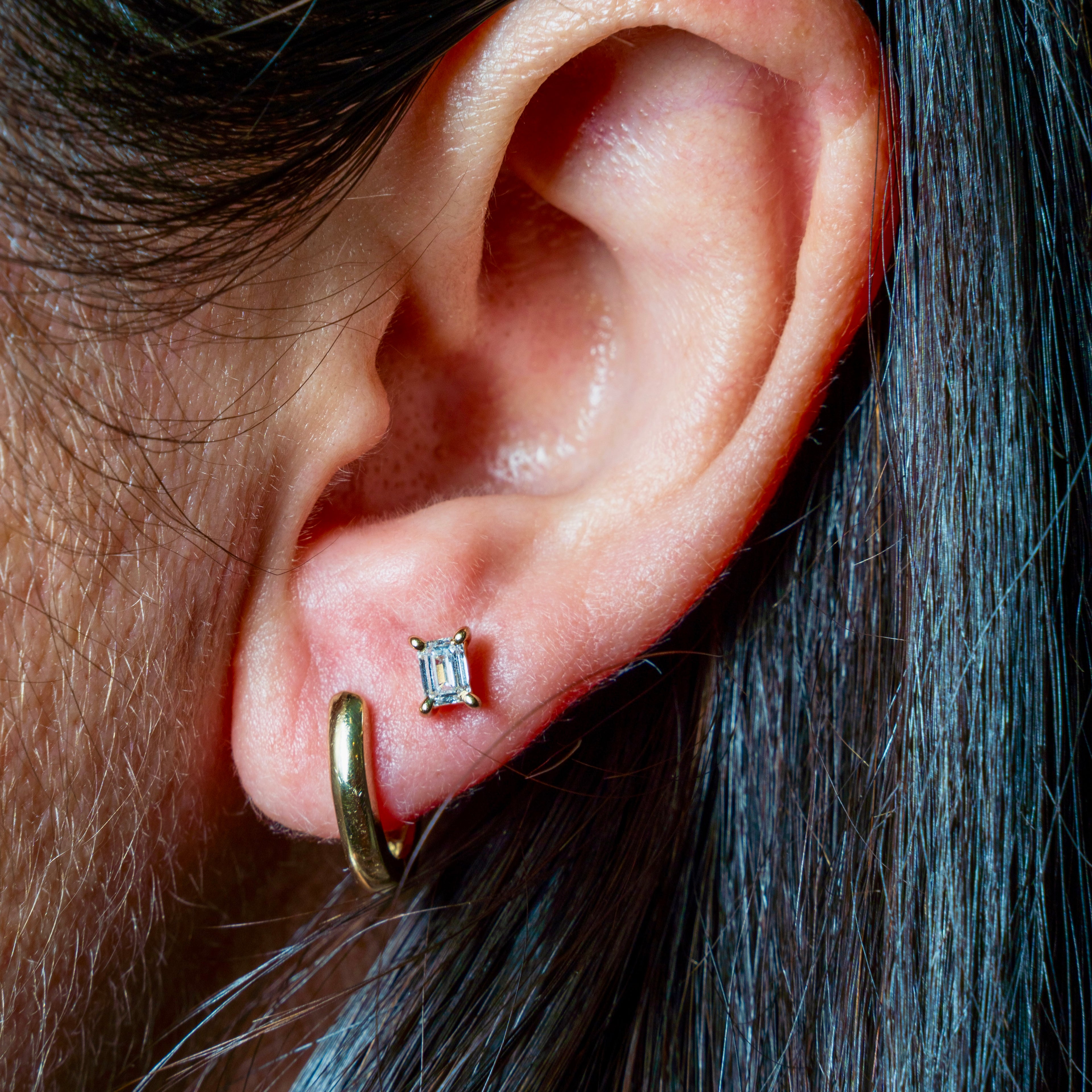 14k Emerald Cut Diamond Studs