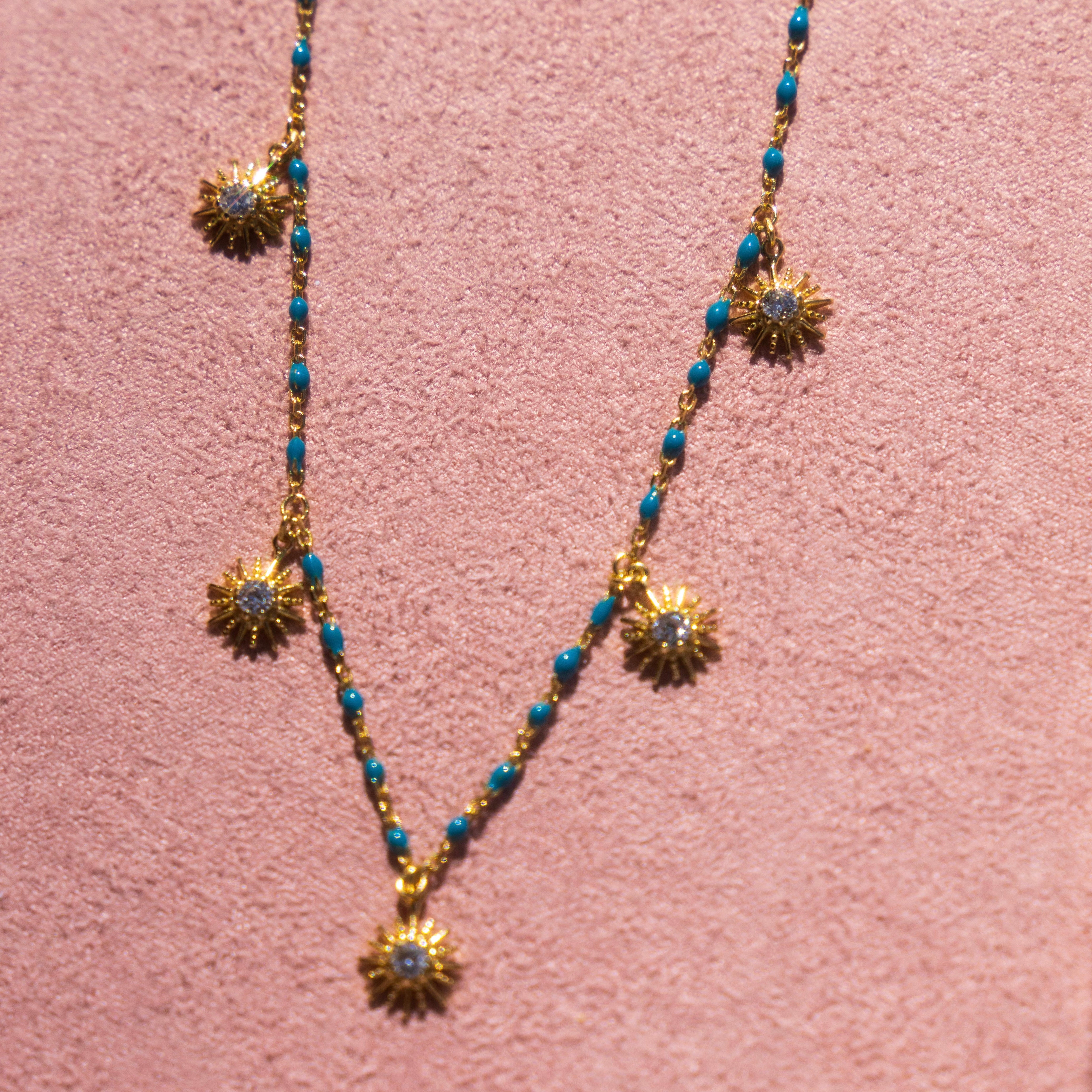 Turquoise Enamel Starburst Necklace