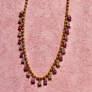 14k Pink Sapphire + Diamond Shaker Necklace