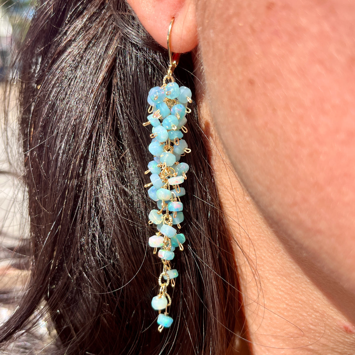 Blue Opal Grape Cluster Earrings