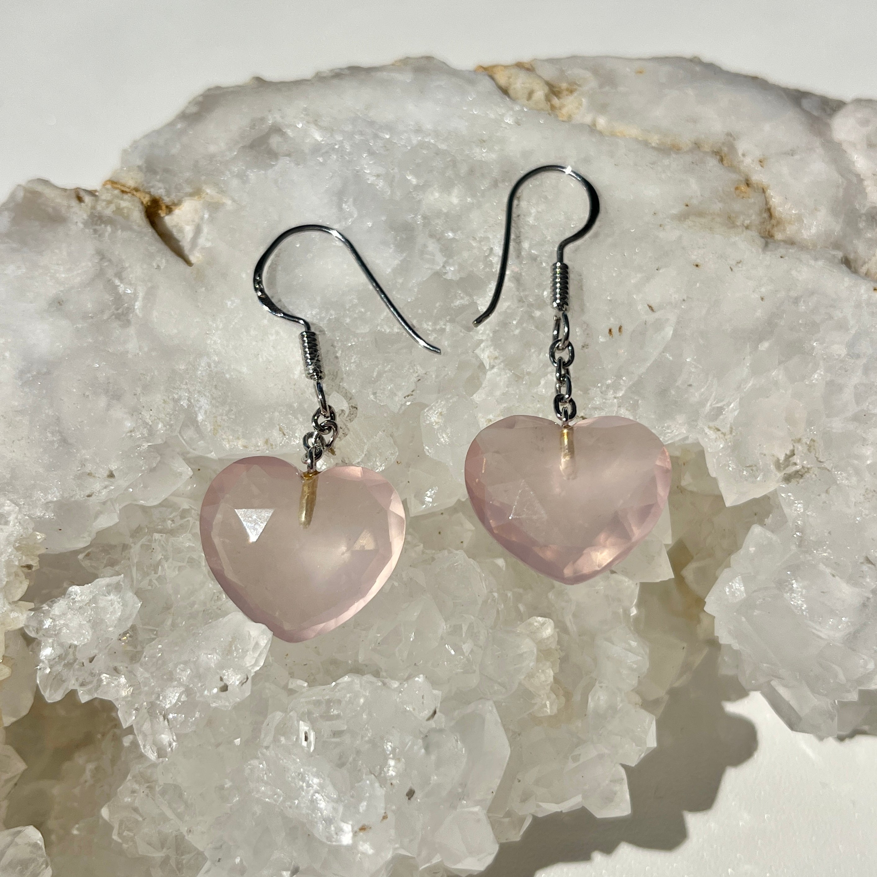 Rose Quartz Heart Earrings