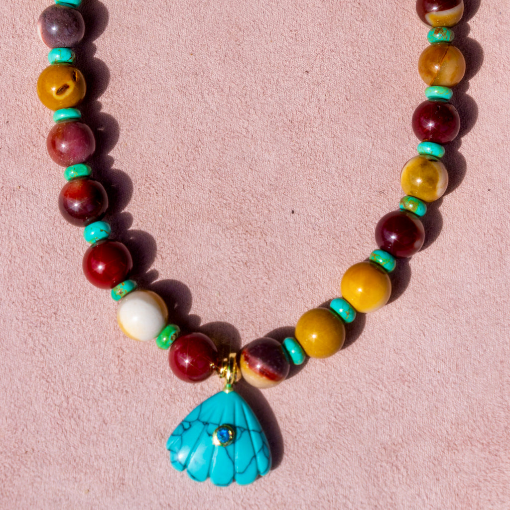 Turquoise Clam + Agate Necklace