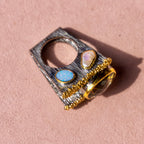 Green Amethyst One of a Kind Ring w/ Four side stones