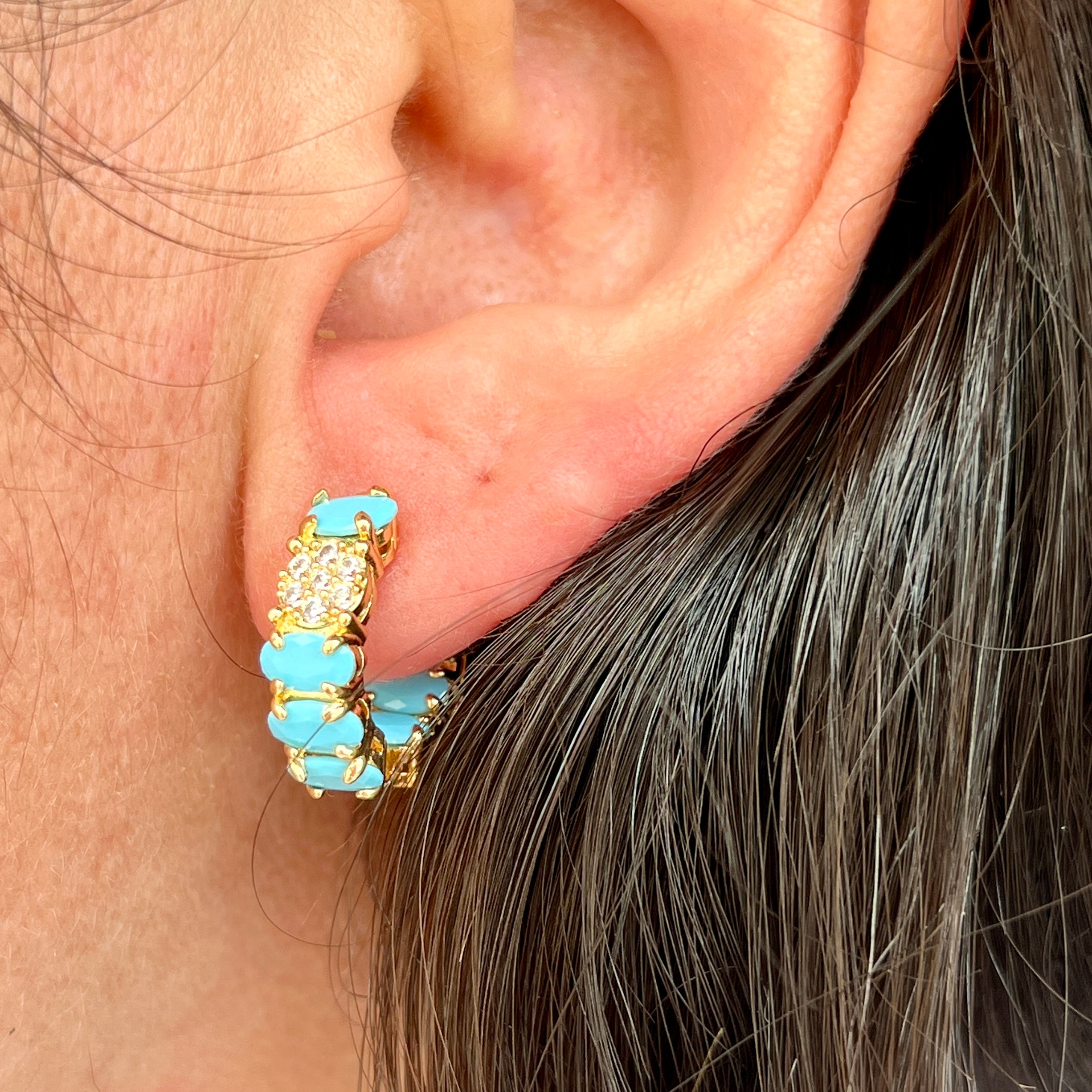 Turquoise + CZ Medium Hoops