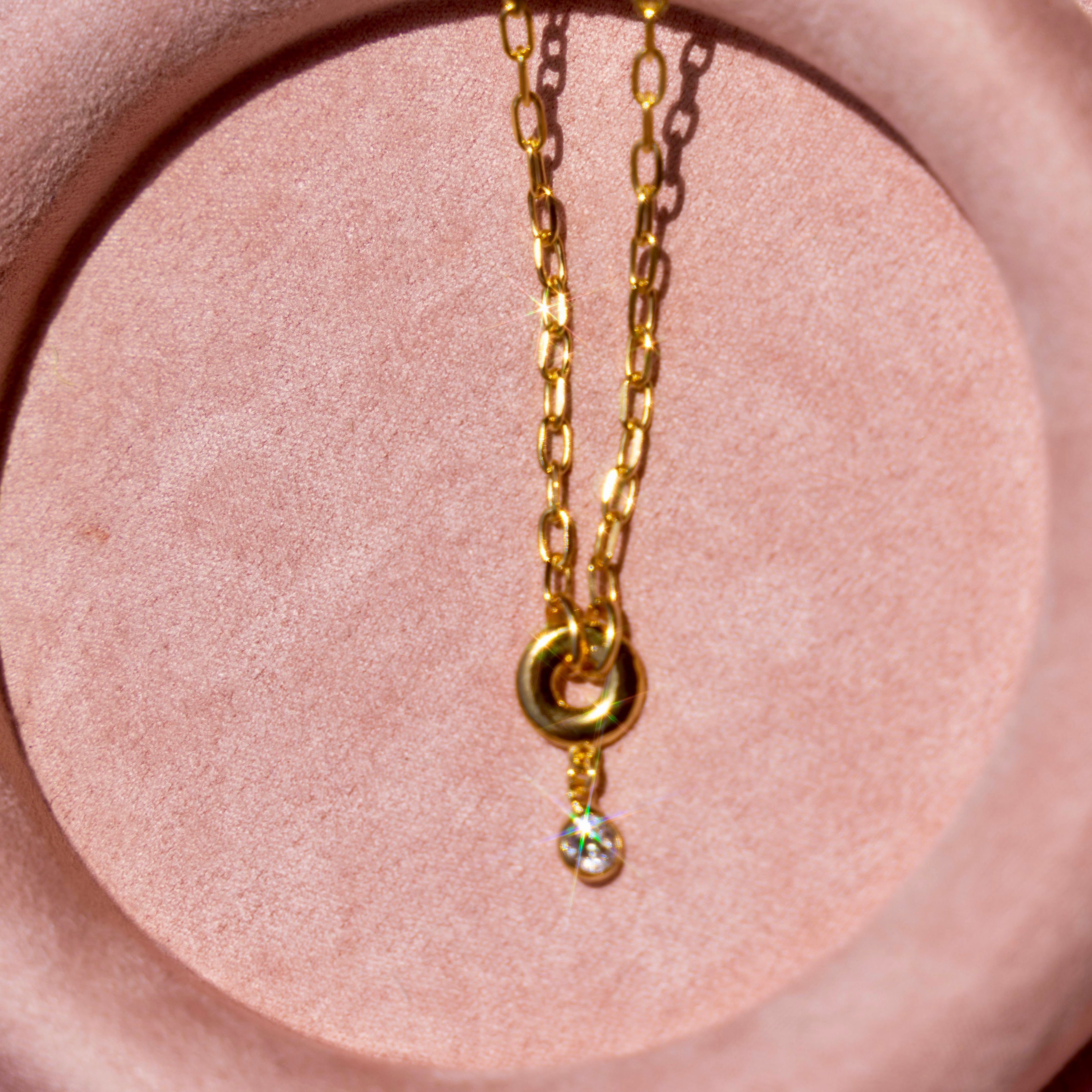 Gold Link Necklace w/ Drop Charm