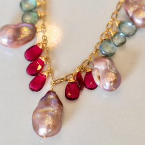 Pink Baroque Pearl Necklace w/ Semi Precious Stones