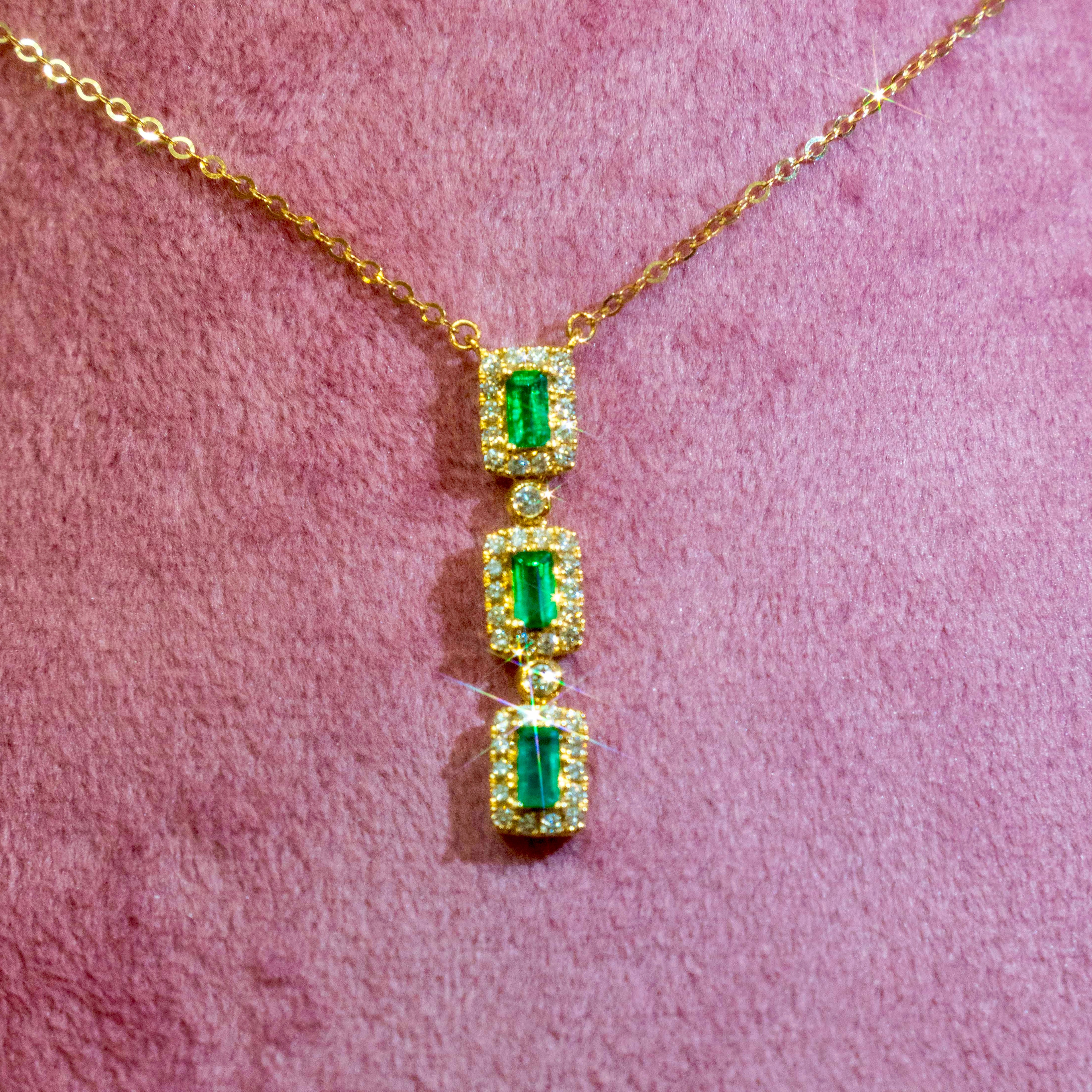 18k Emerald + Diamond Necklace