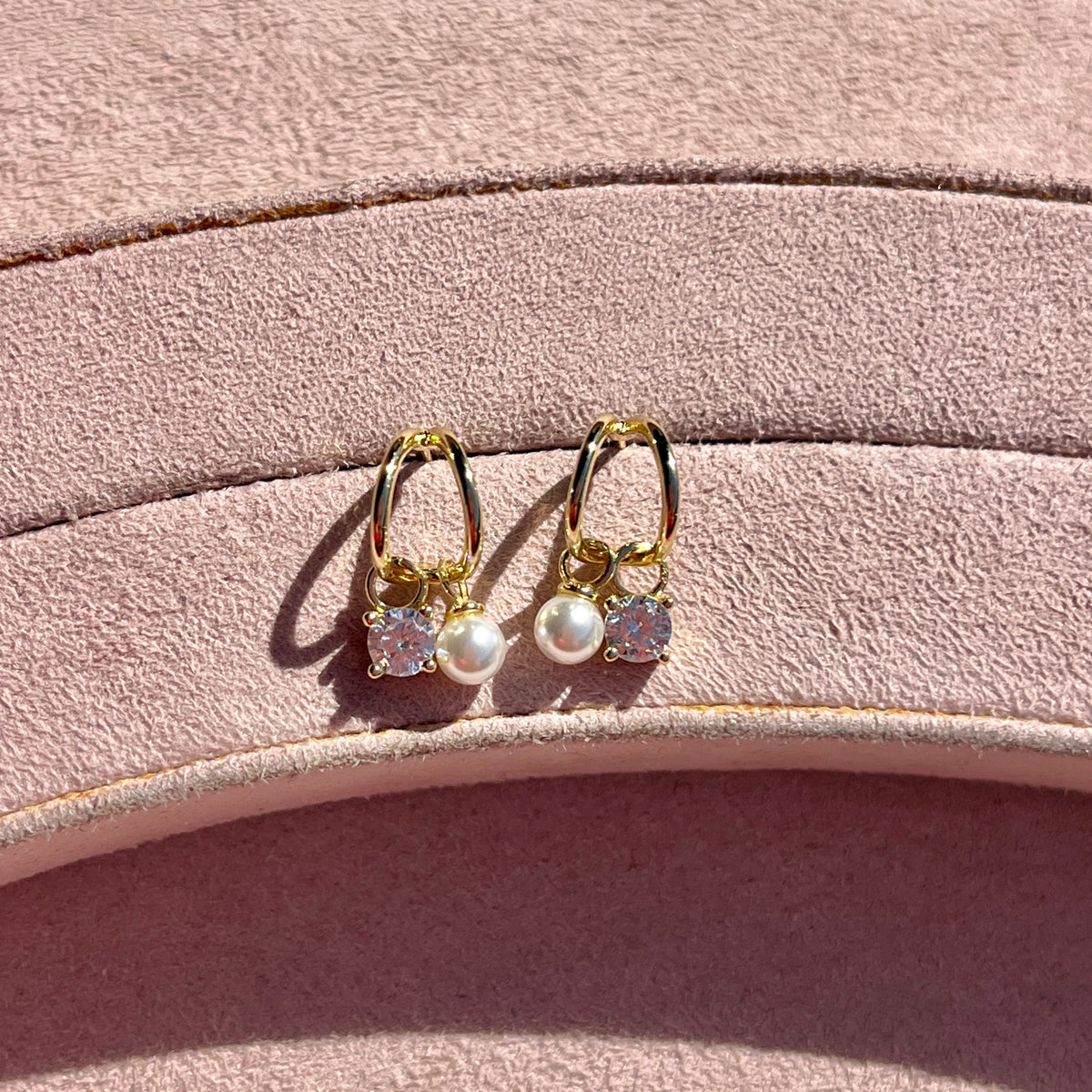 Pearl + CZ Double Hoops