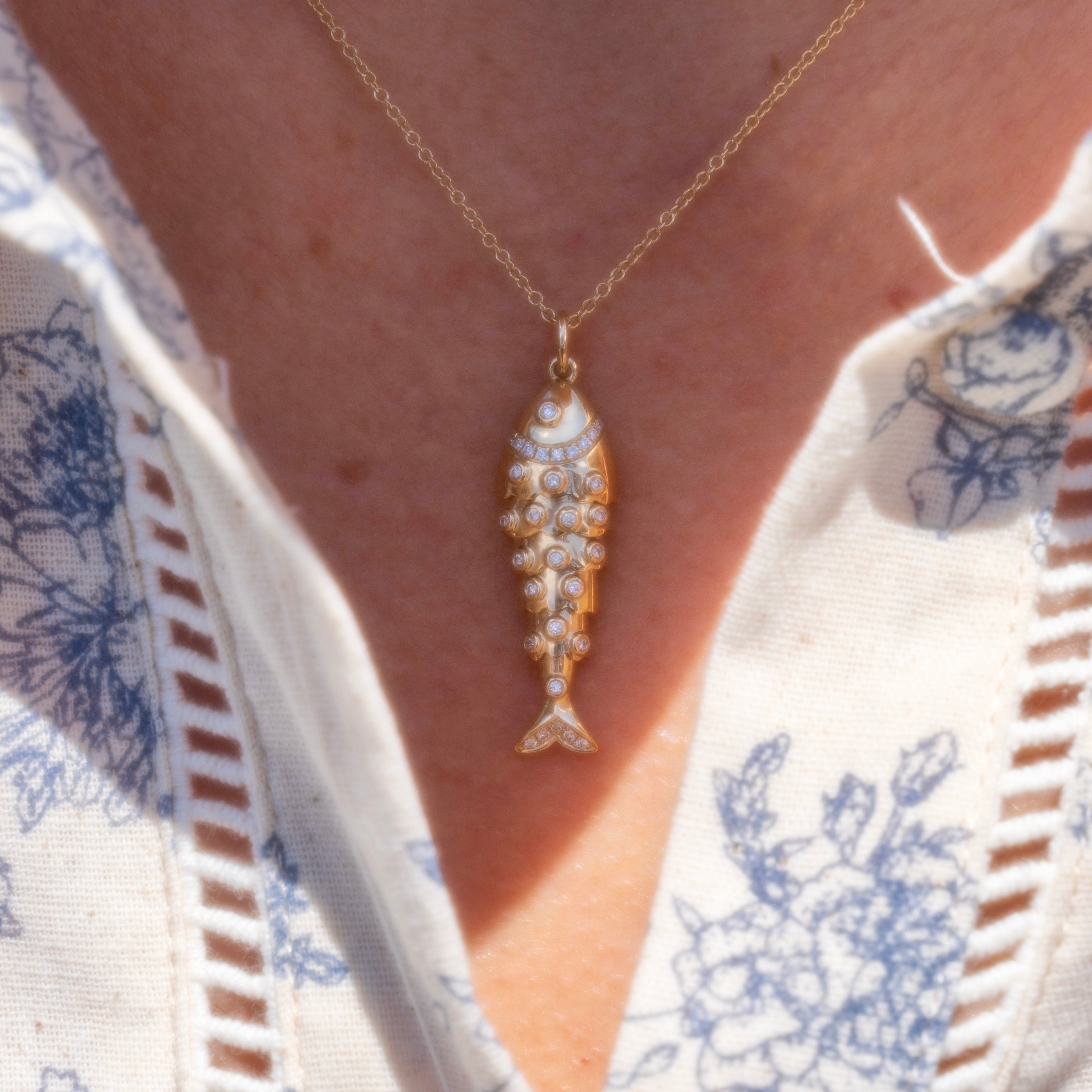 14k Diamond Fish Necklace