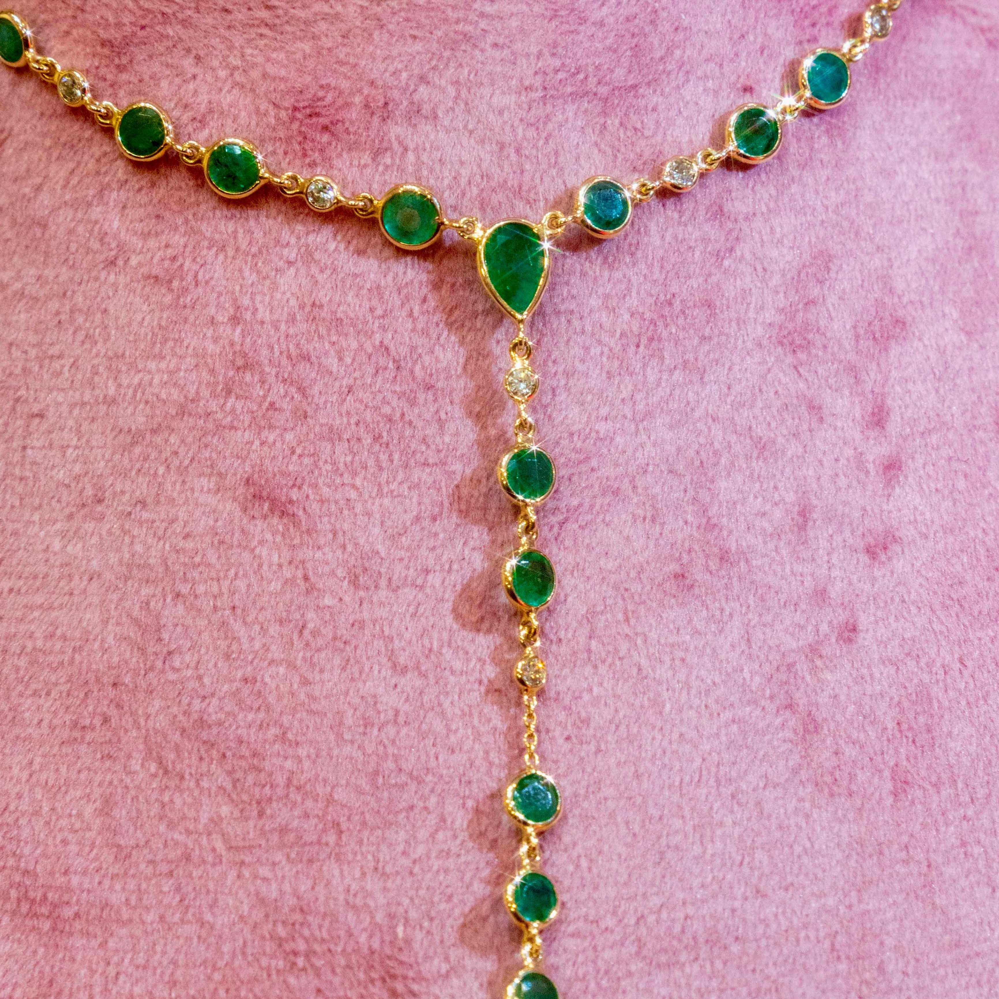 14k Emerald + Diamond Y Necklace