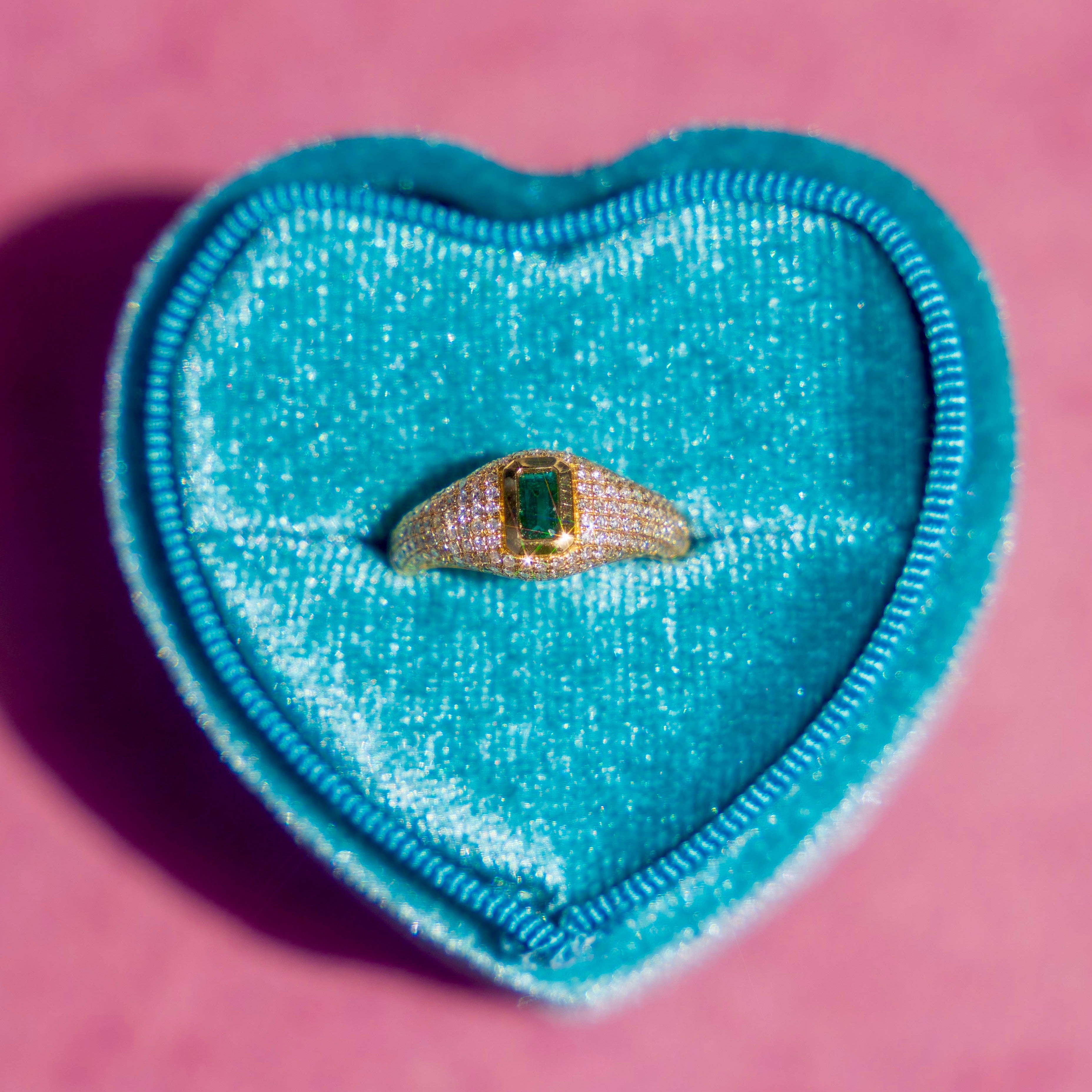 14k Emerald + Diamond Signet Pinky Ring