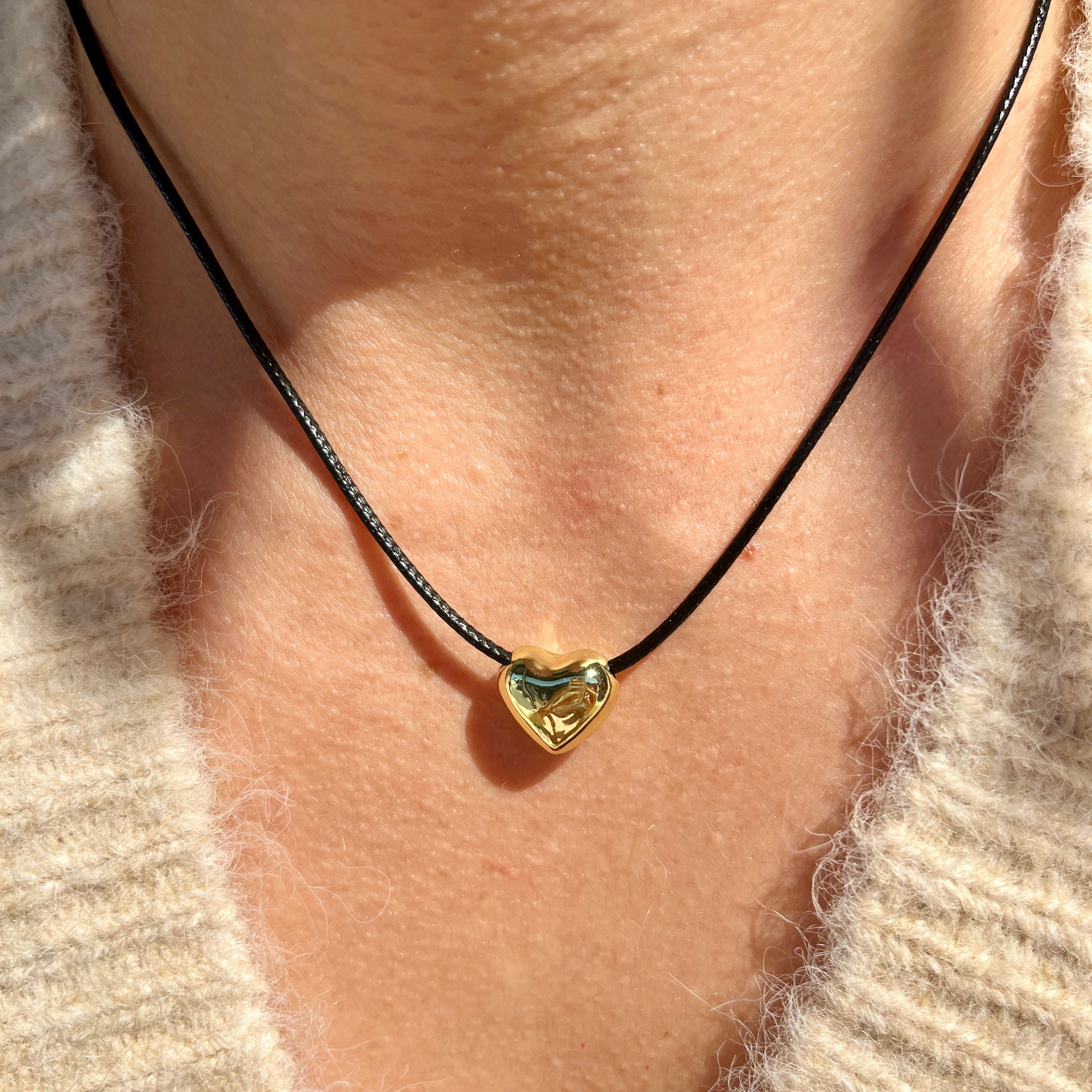 Gold Puffy Heart Necklace