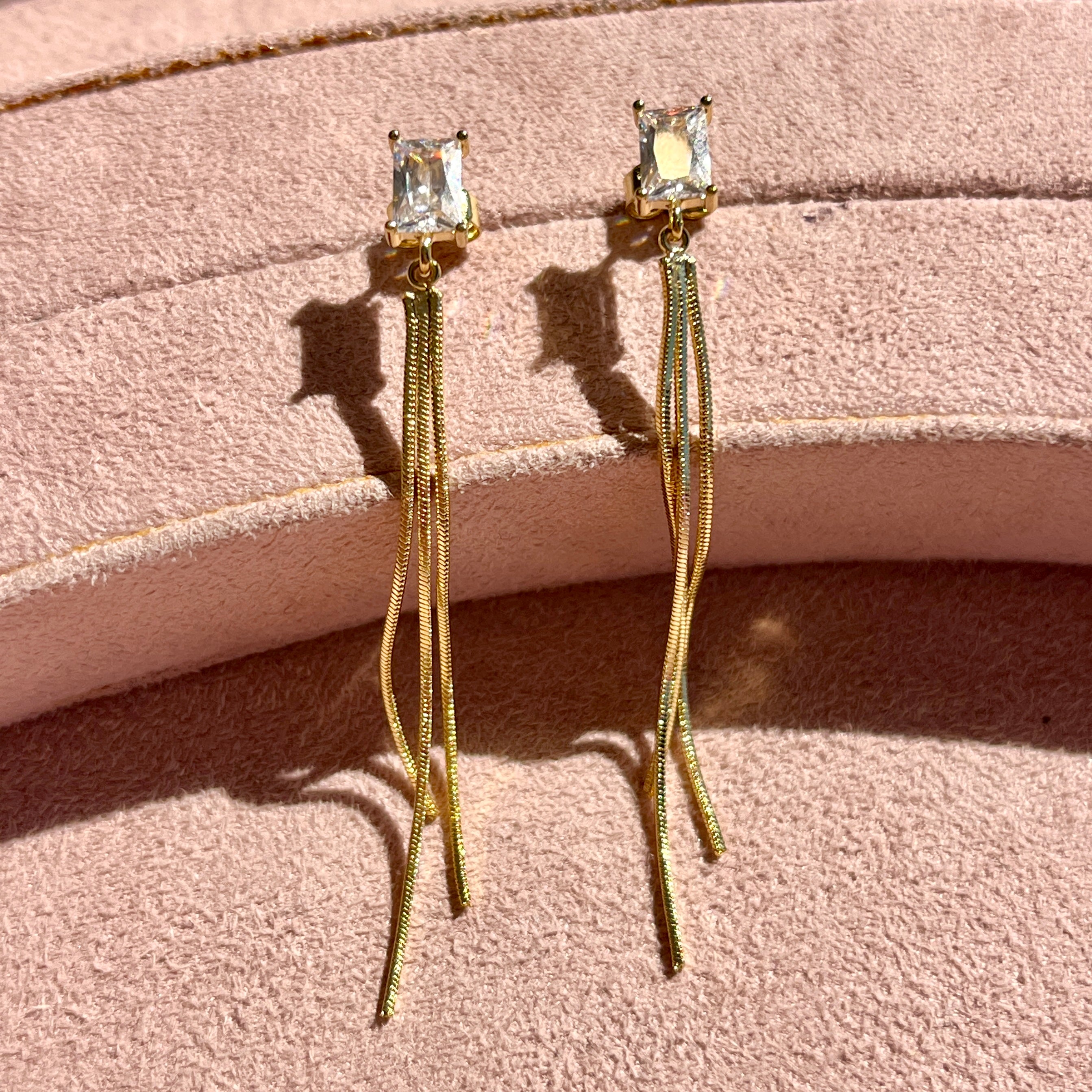 Emerald Cut Dangle CZ Earrings