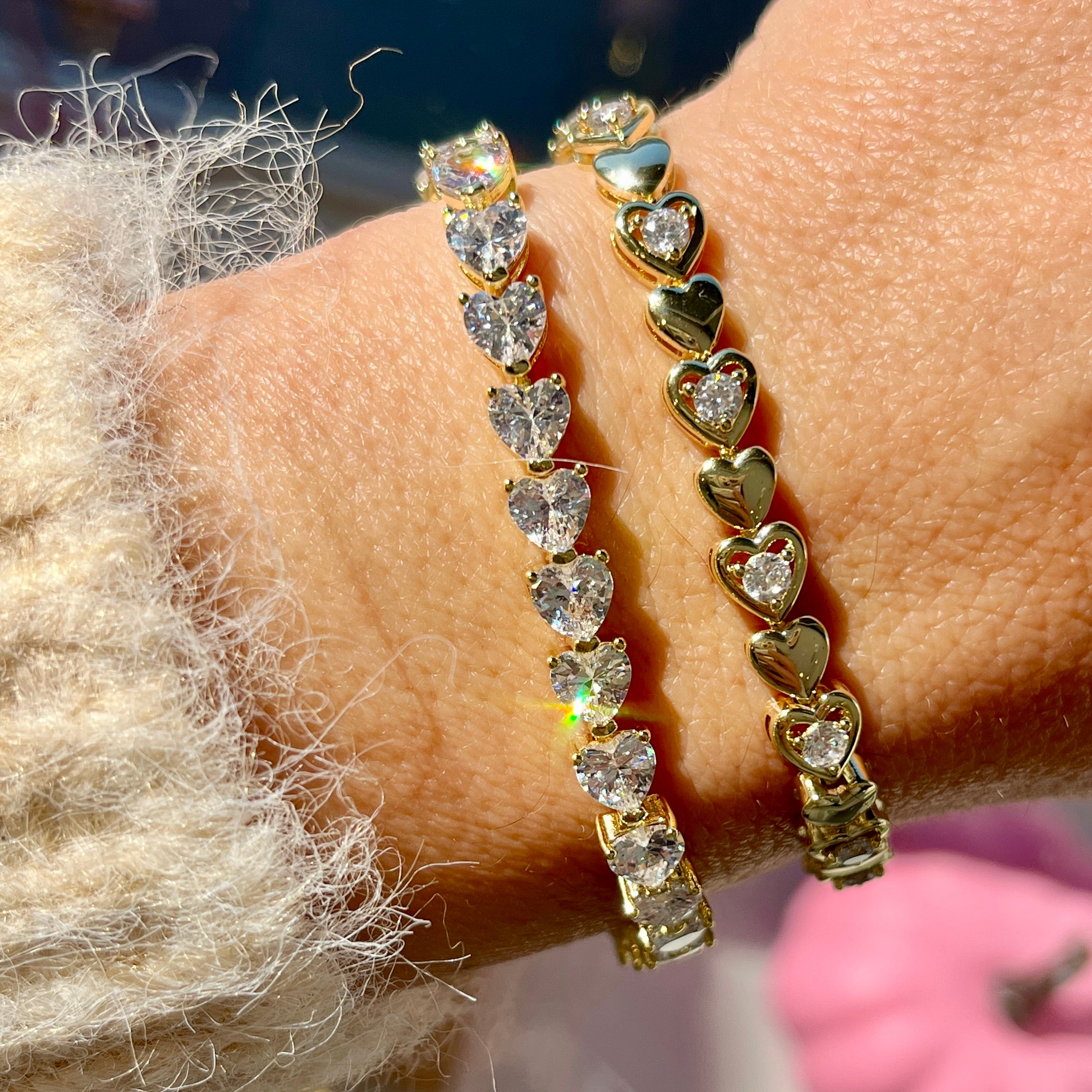 Gold Heart Tennis Bracelet