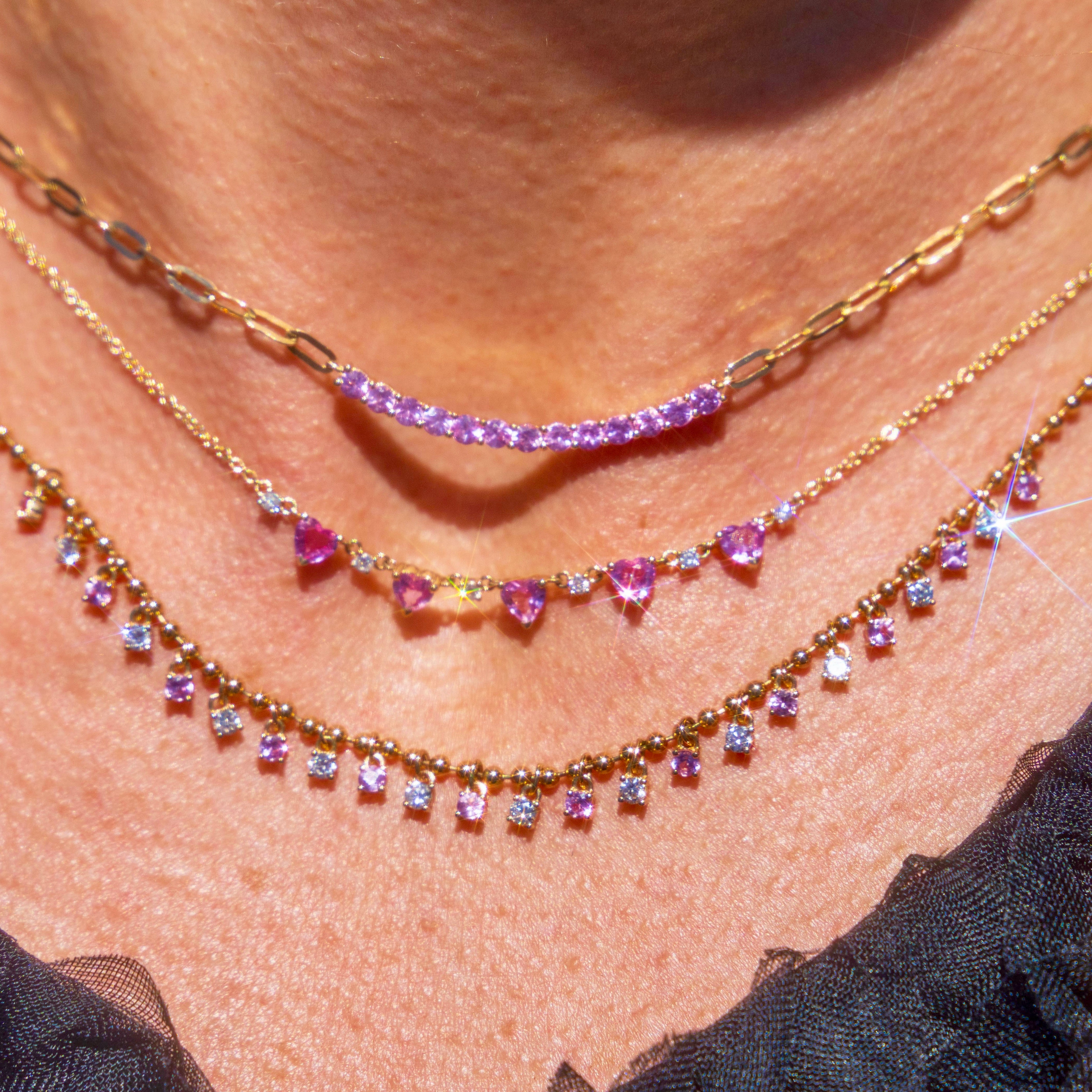 14k Pink Sapphire + Diamond Shaker Necklace