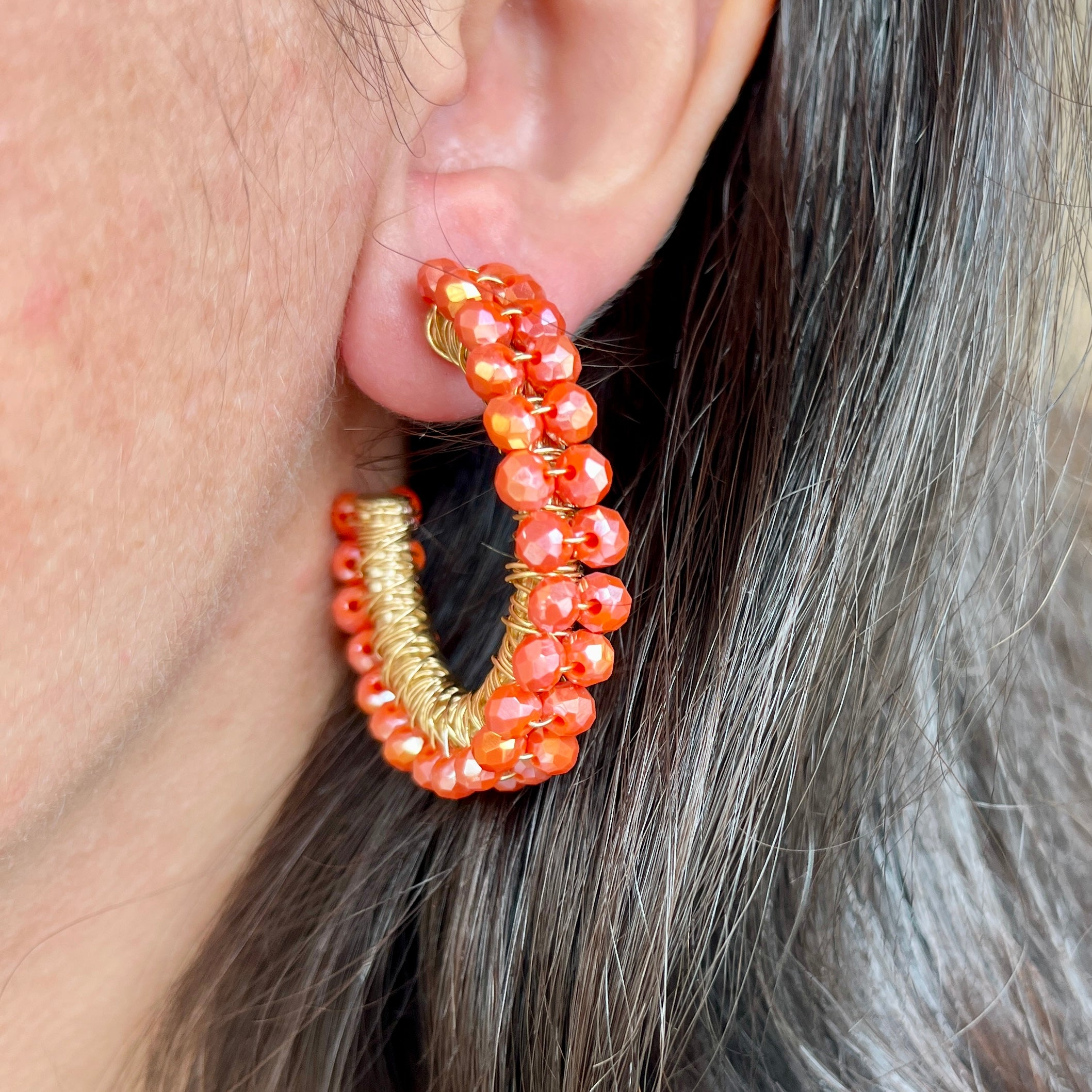 Orange Czech Crystal Hoops