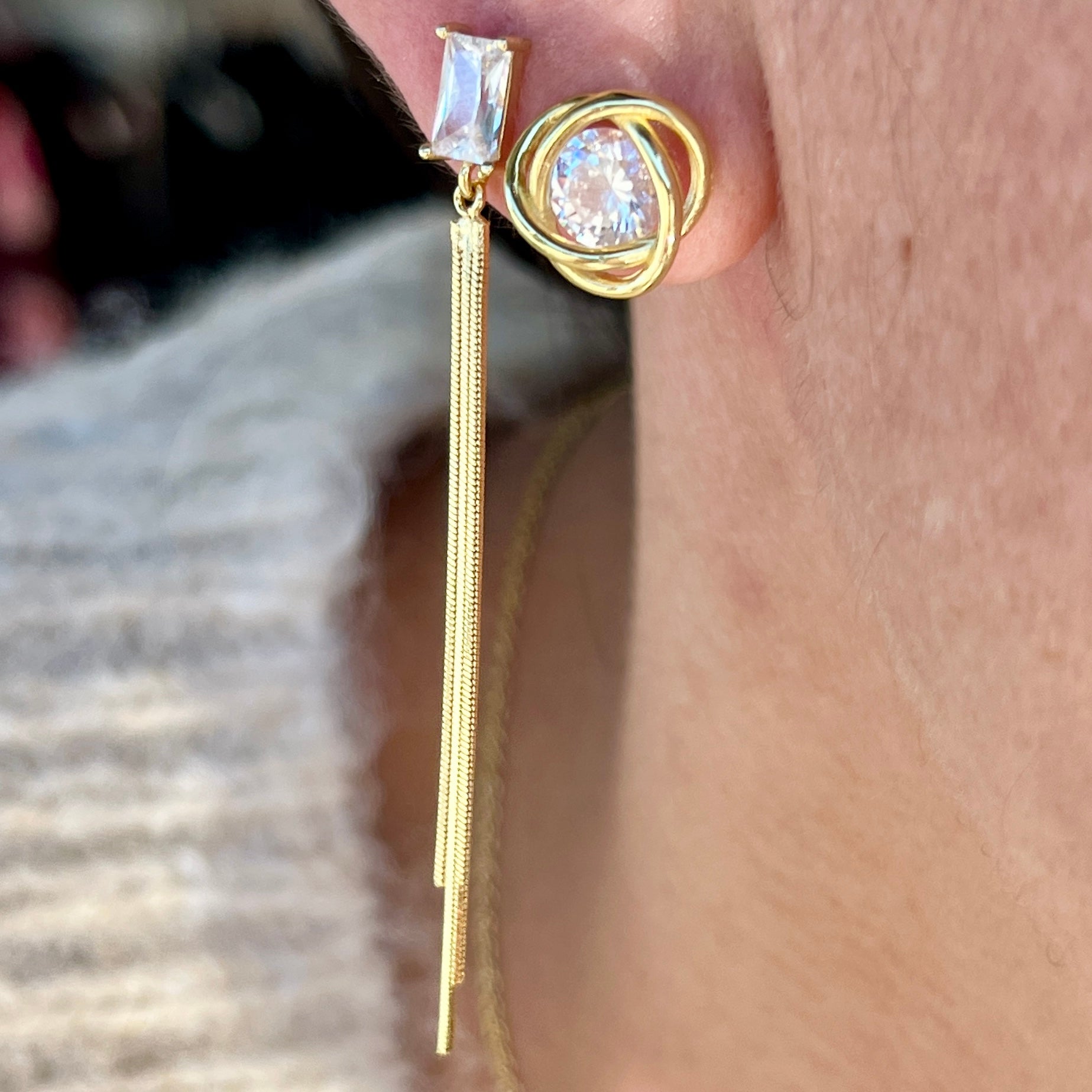 Emerald Cut Dangle CZ Earrings