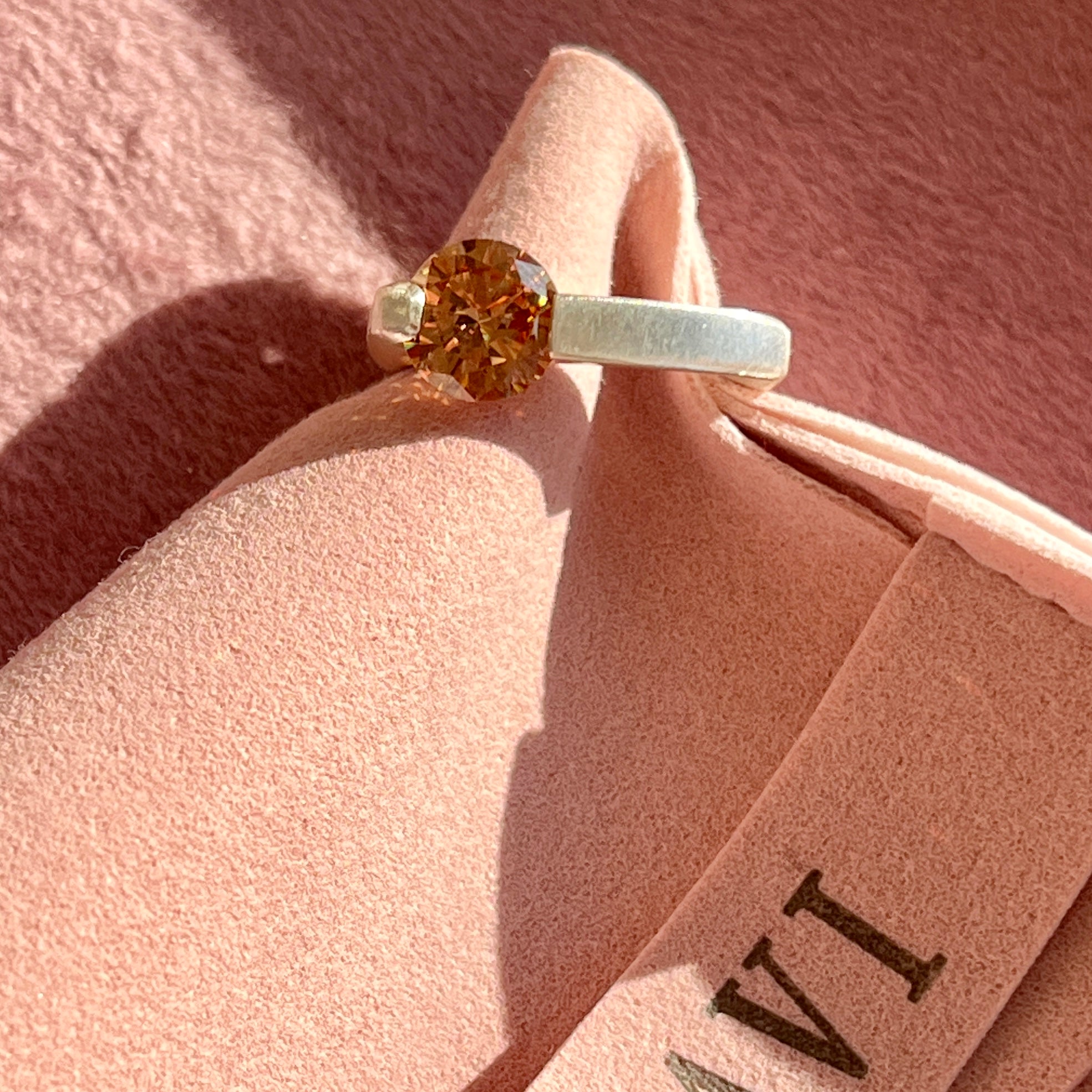 Champagne CZ Slanted Round Ring