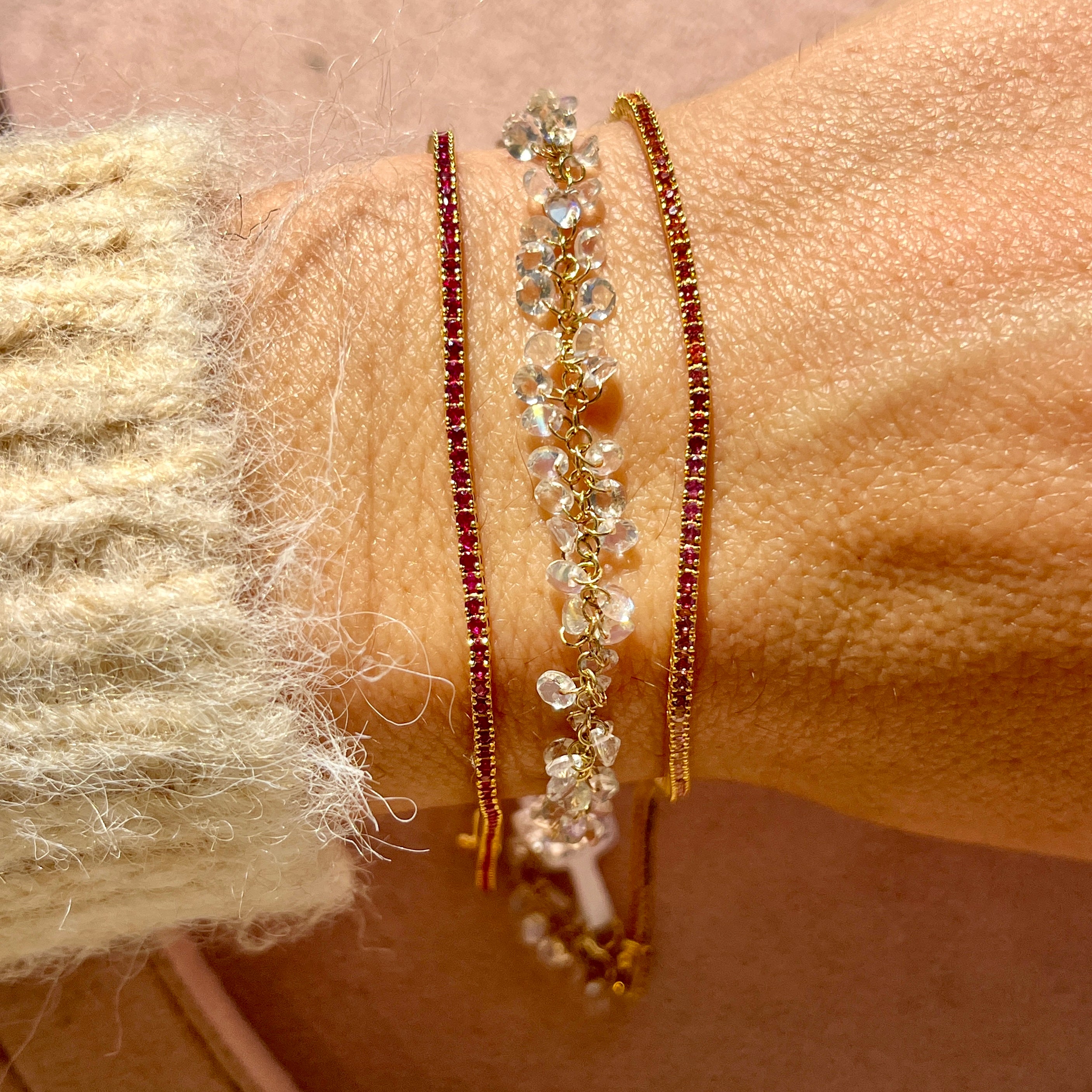 14k Rainbow Moonstone Shaker Bracelet