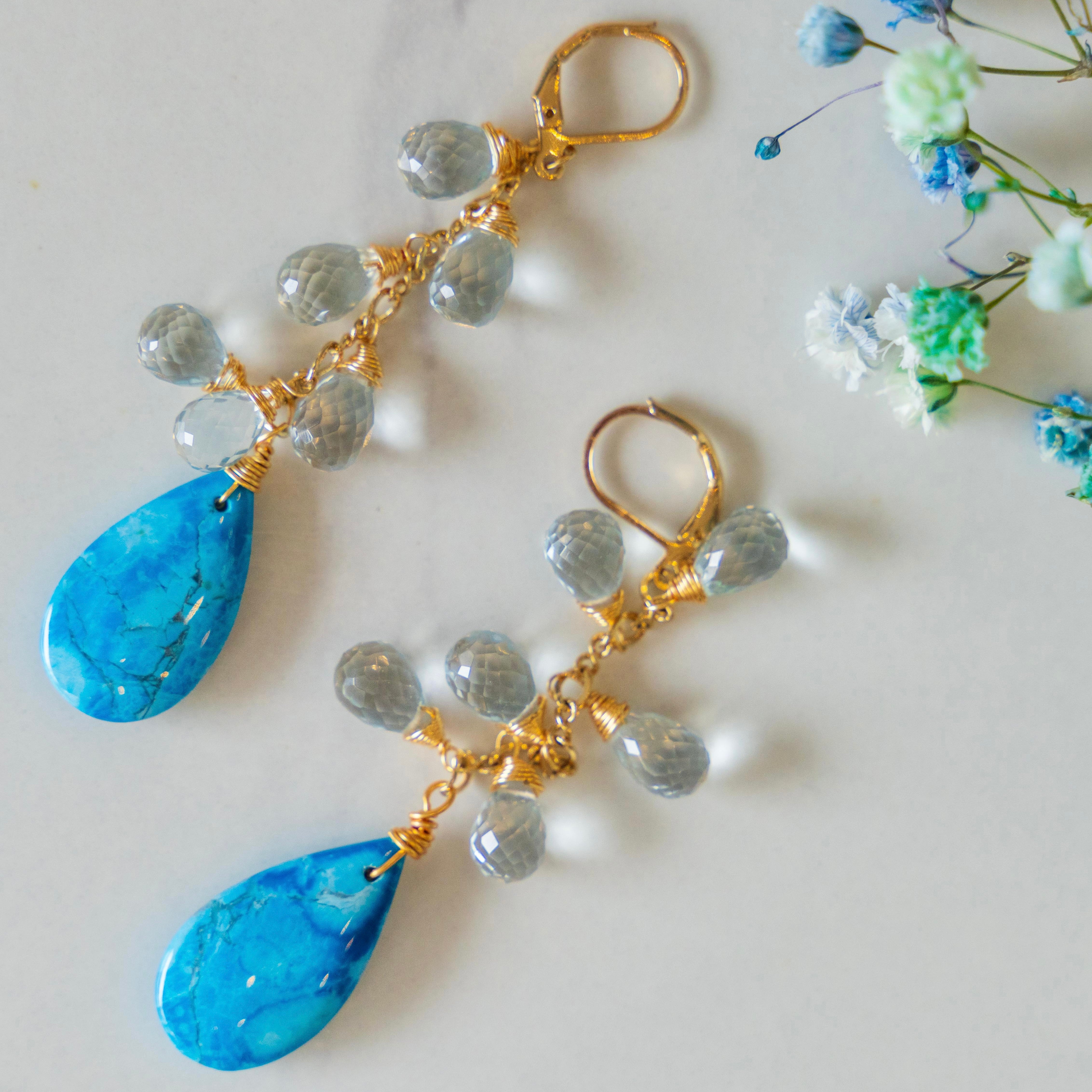 Turquoise + Light Blue Topaz Earrings