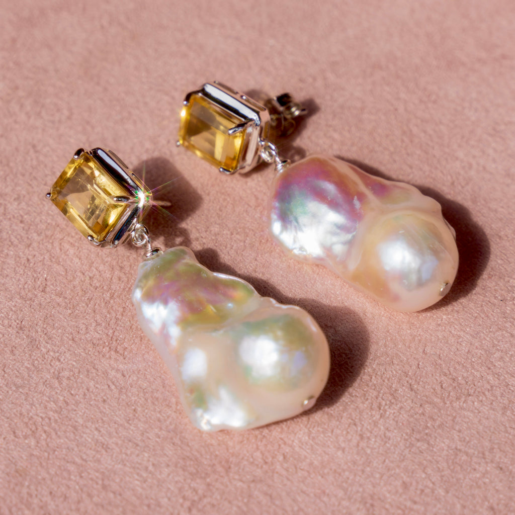 Citrine + Freshwater Pearl Earrings