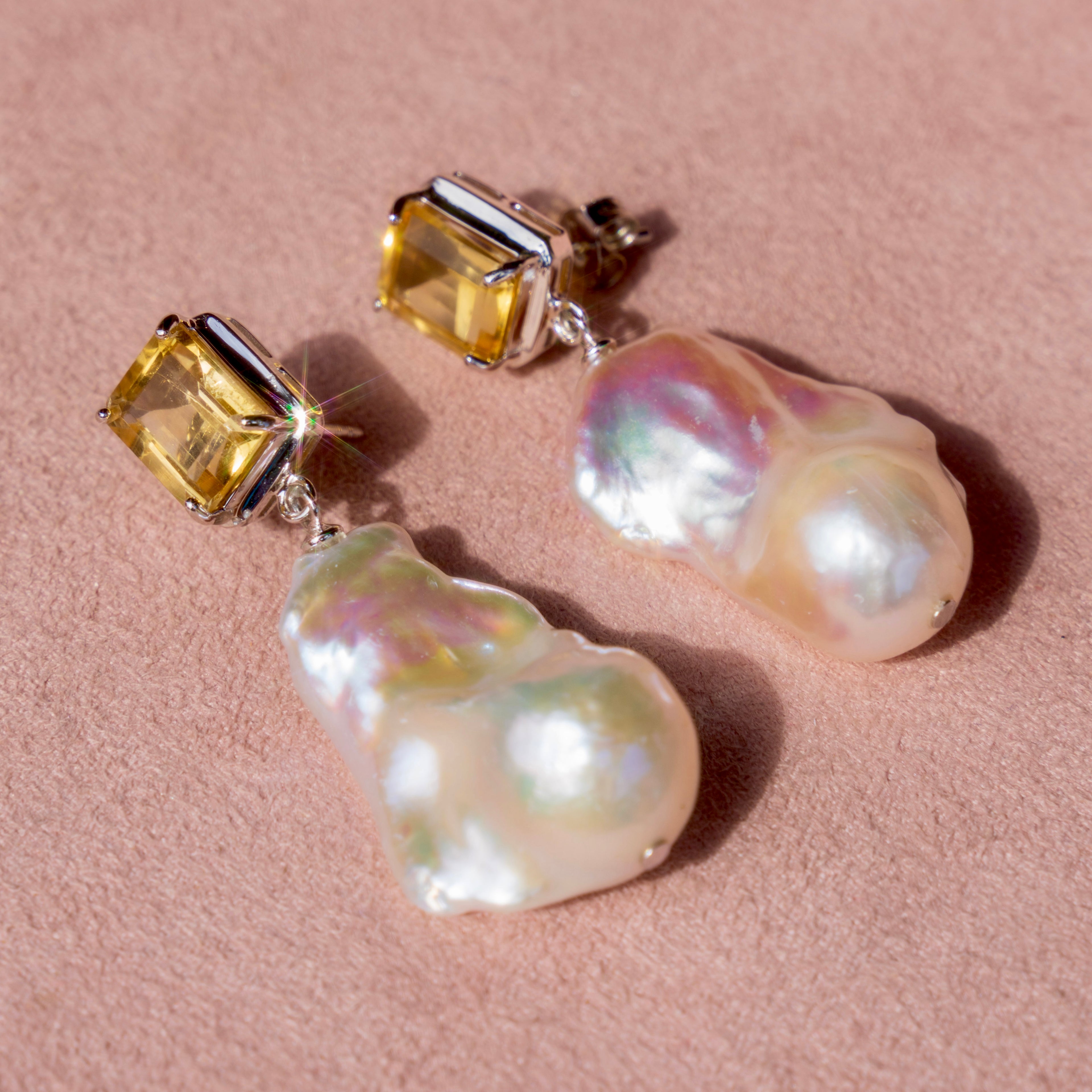 Citrine + Freshwater Pearl Earrings