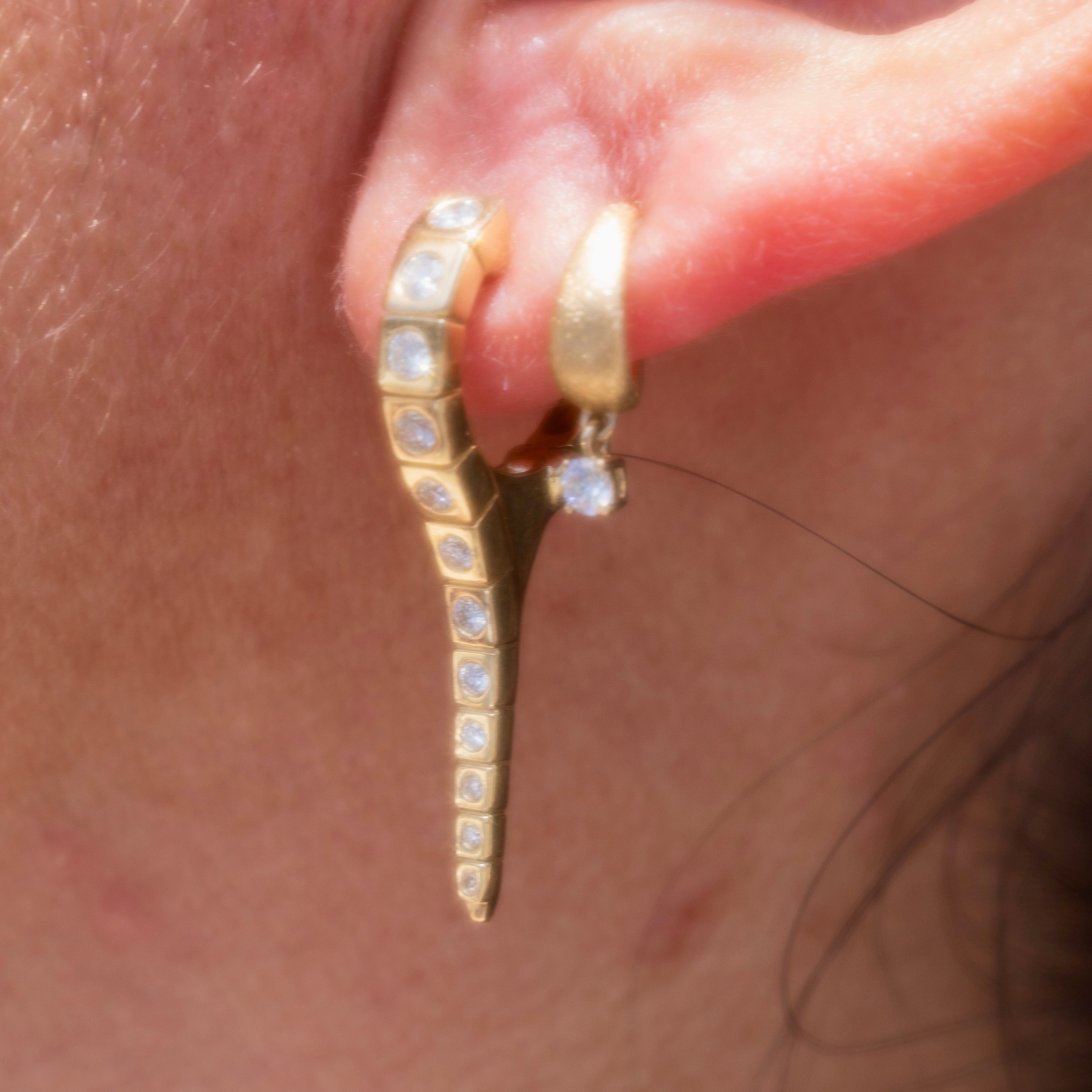 14k Brushed Gold Mini Diamond Hoops