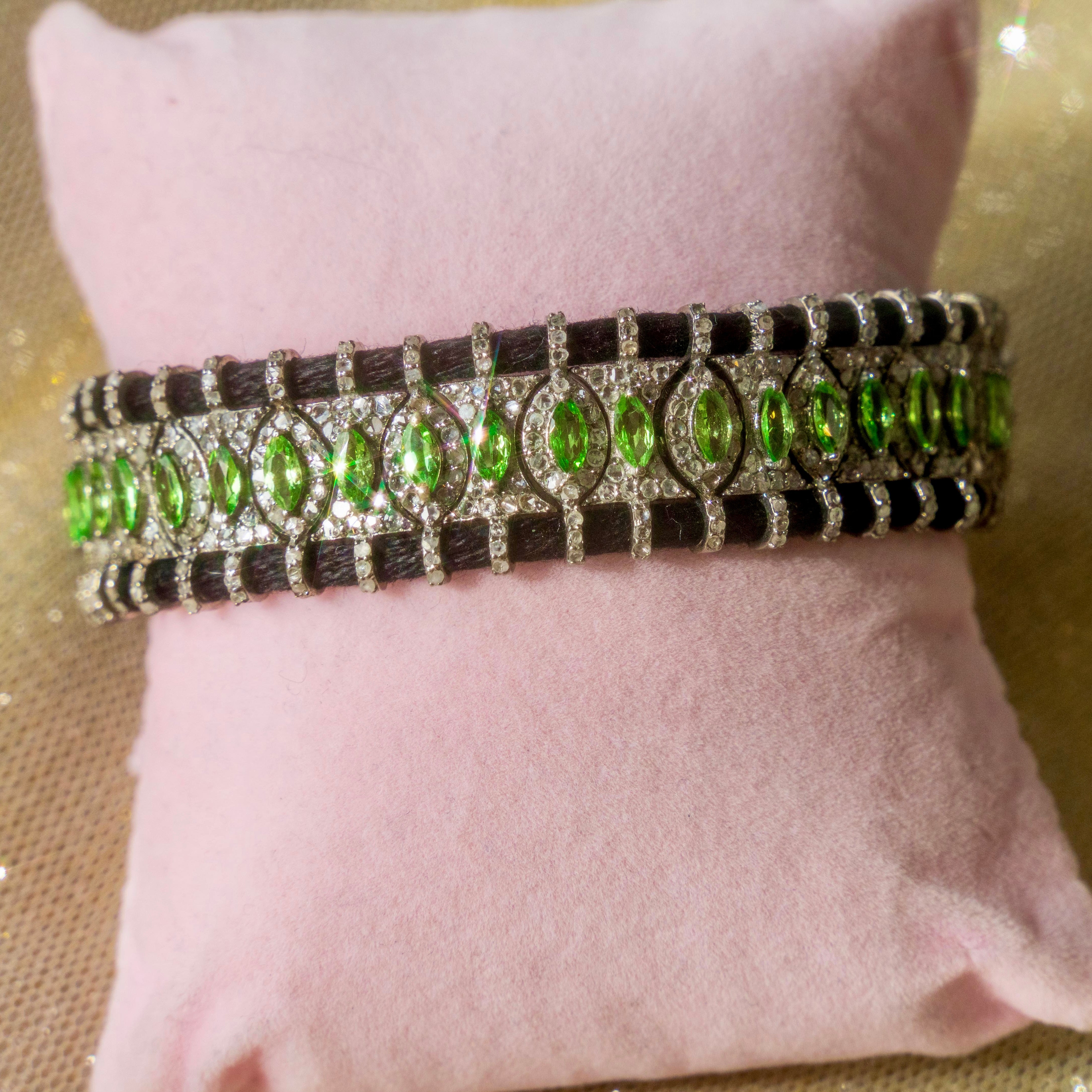 Tsavorite + Diamond Cotton Woven Bracelet