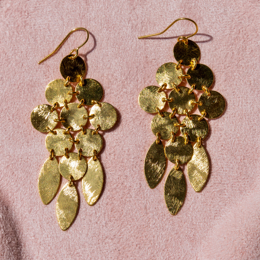 Cascading Chandelier Brushed Gold Statement Earrings