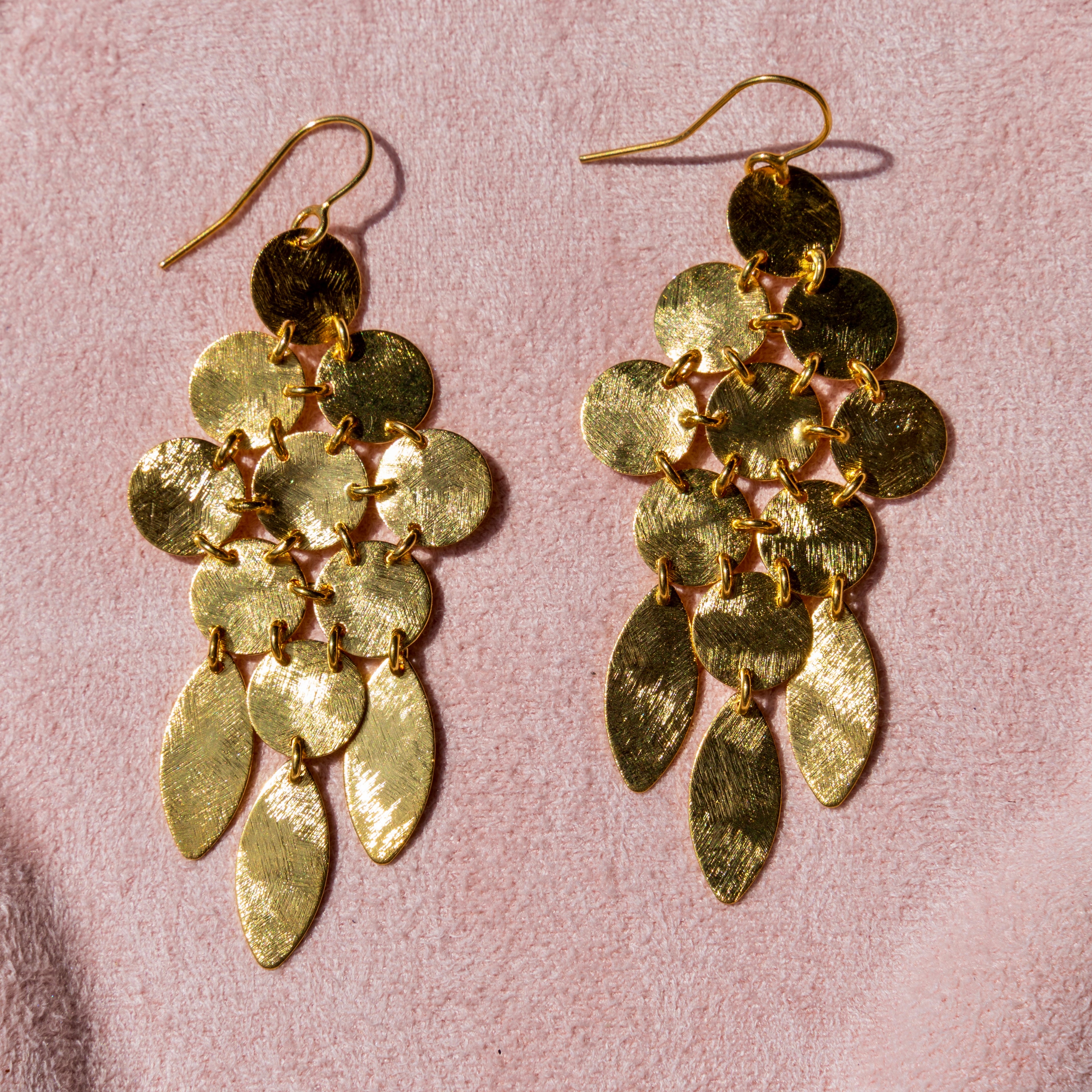 Cascading Chandelier Brushed Gold Statement Earrings