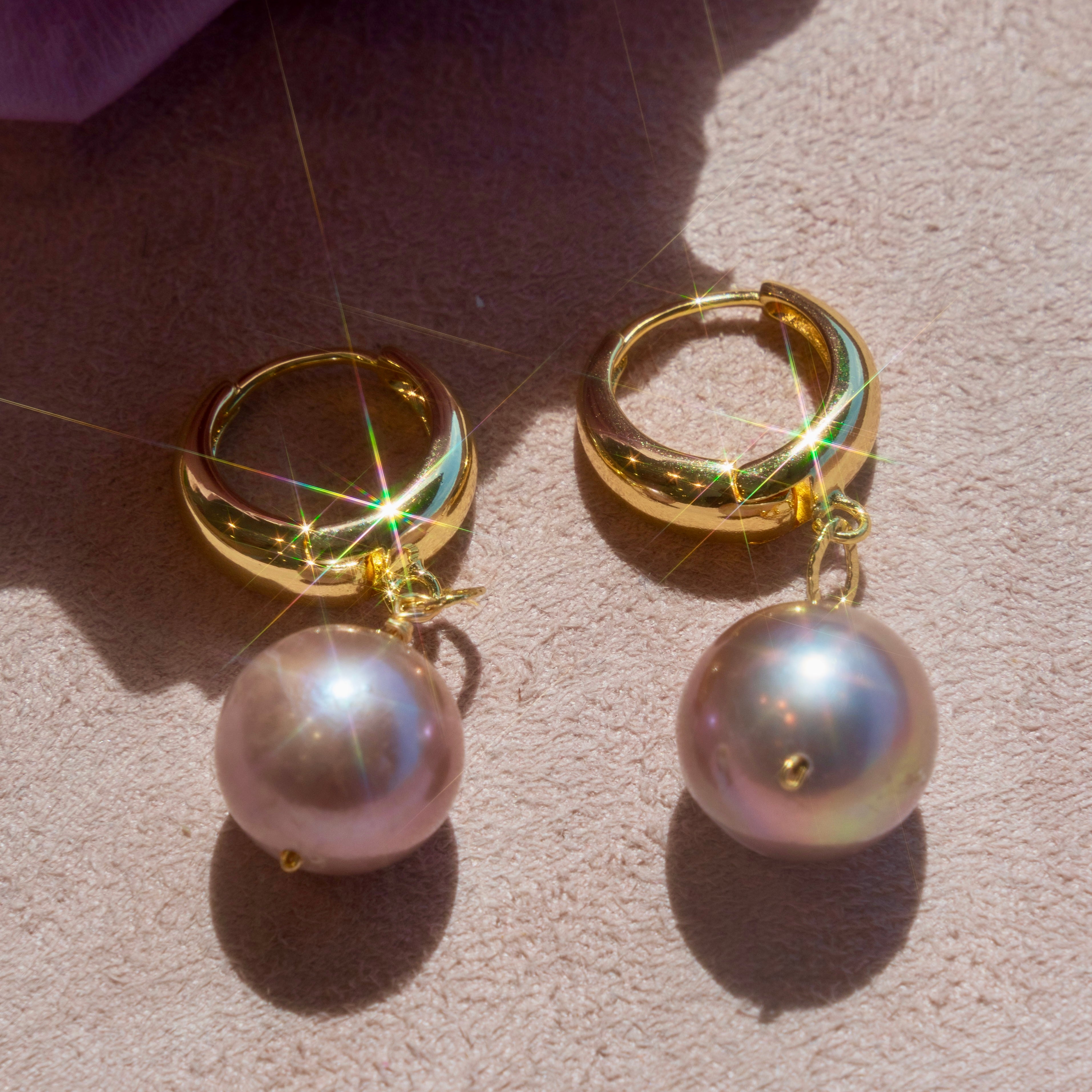 Pink Freshwater Pearl Huggie Dangles