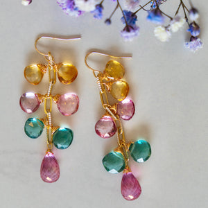 Green + Pink Tourmaline, + Citrine Link Earrings