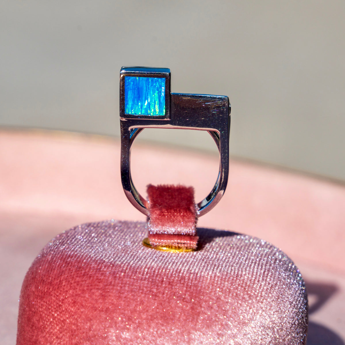 White + Blue Opal Reversible Ring