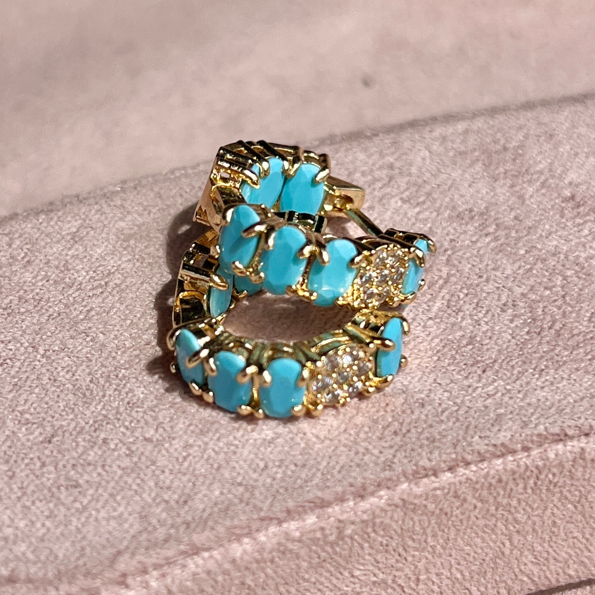 Turquoise + CZ Medium Hoops