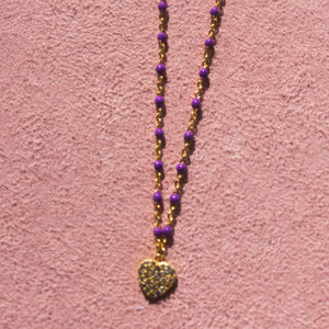 Purple Enamel Heart Necklace