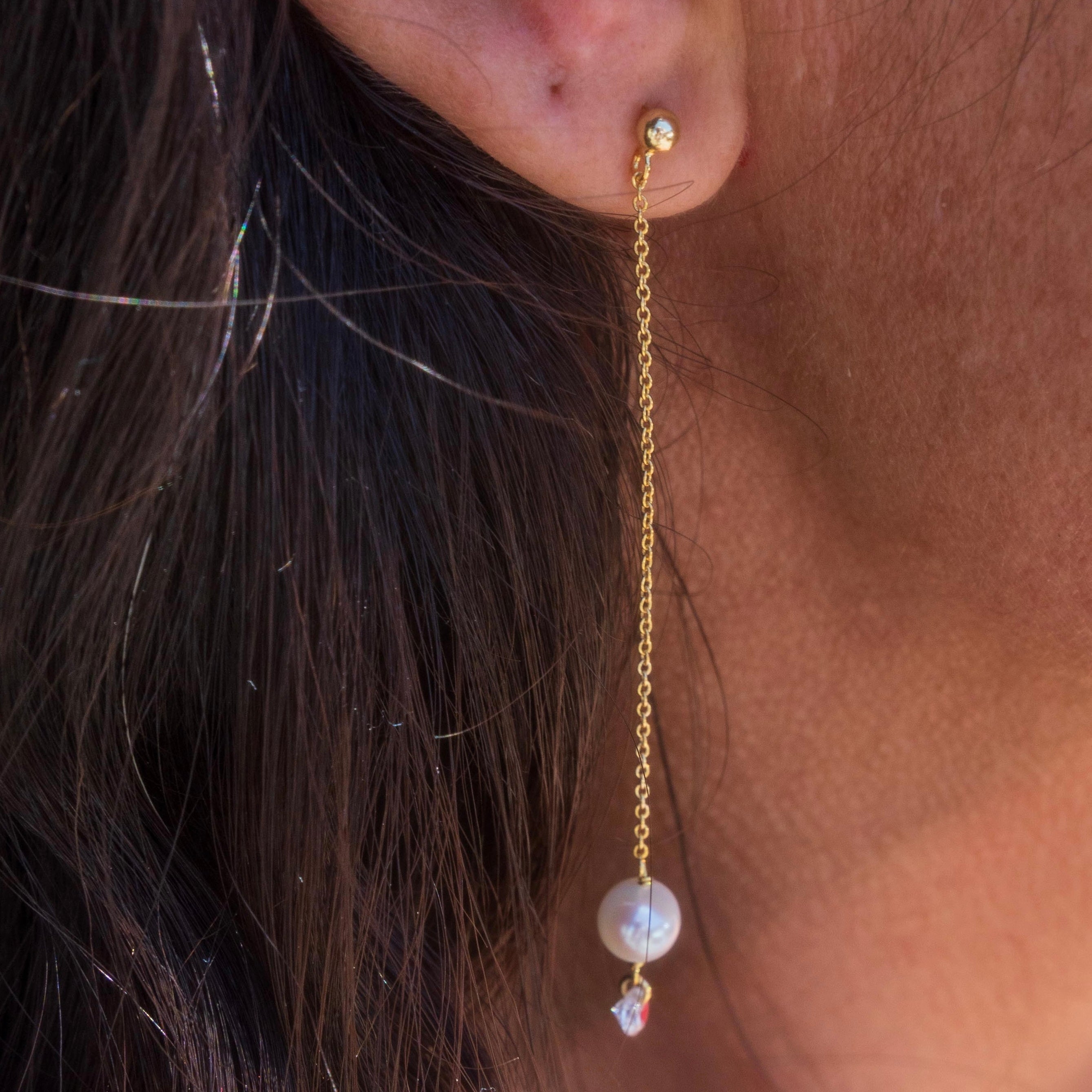 Pearl + Cz Dangle Earrings (gold over sterling)