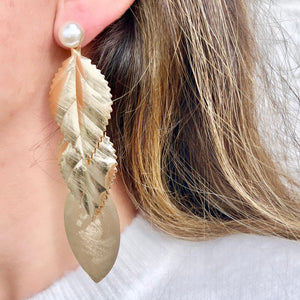 Pearl Leaf Statement Earrings