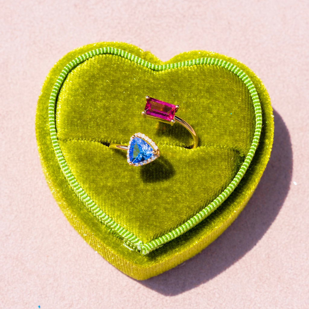 14k Pink Tourmaline, Tanzanite, + Diamond Ring