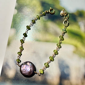 Peridot + Akoya Pearl Bracelet