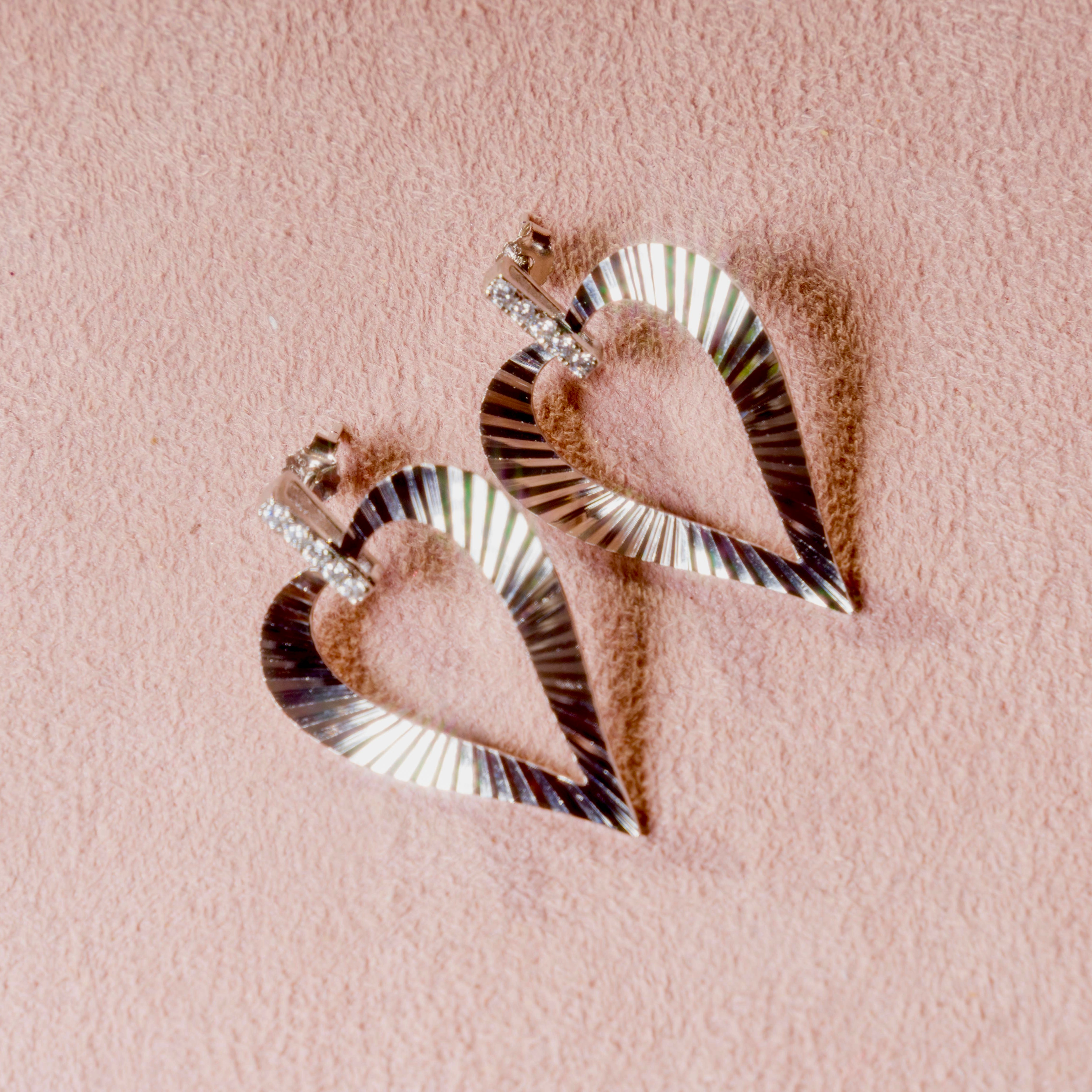 Sterling Silver Flutted Heart Earrings