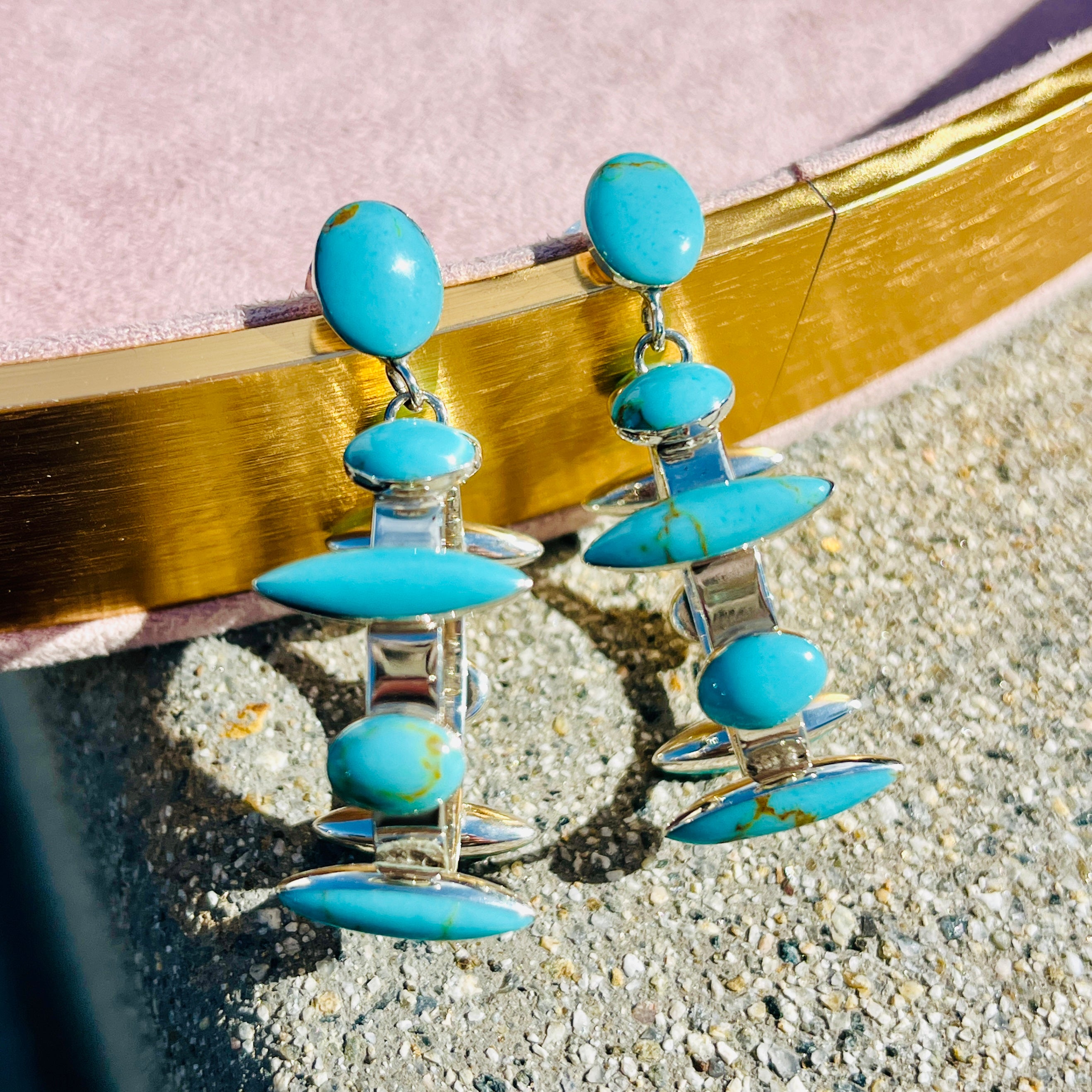 Silver + Turquoise Jagged Hoops